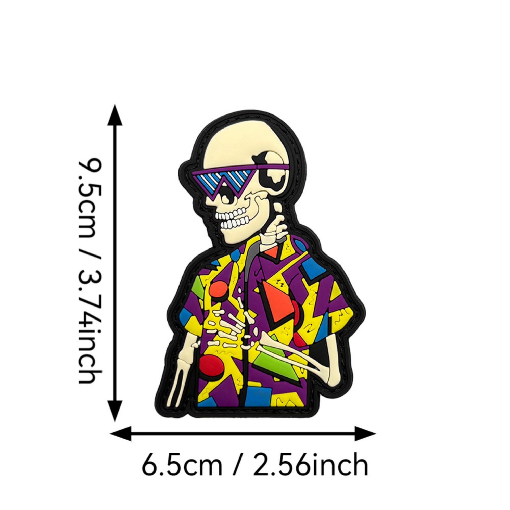 Retro Skull PVC Morale Patch, 3D Tactical Patch with Hook and Loop Backing, Colorful Hip-Hop Style, 3.74 x 2.56 Inch Badge for Backpacks - Image 2