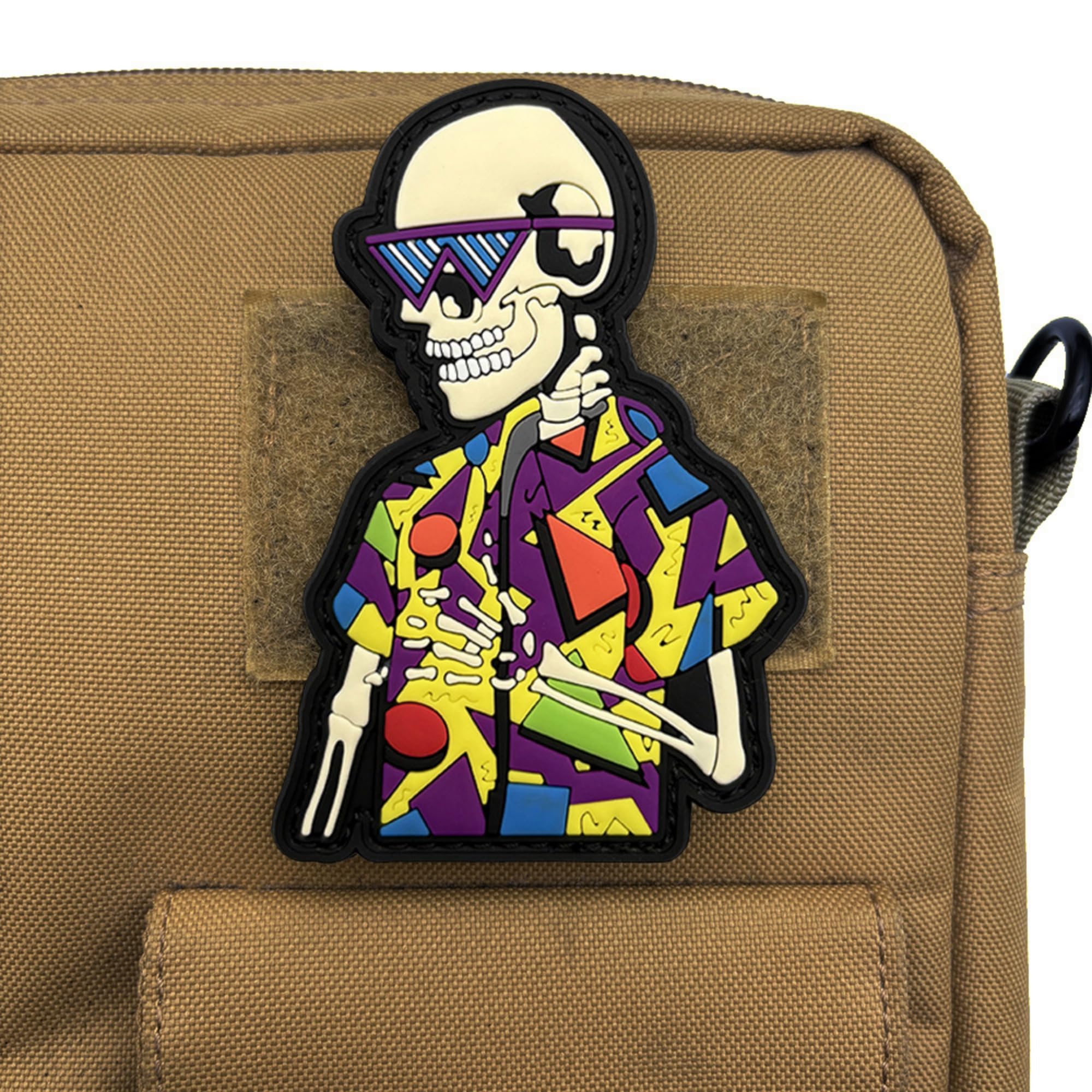 Retro Skull PVC Morale Patch, 3D Tactical Patch with Hook and Loop Backing, Colorful Hip-Hop Style, 3.74 x 2.56 Inch Badge for Backpacks - Image 3