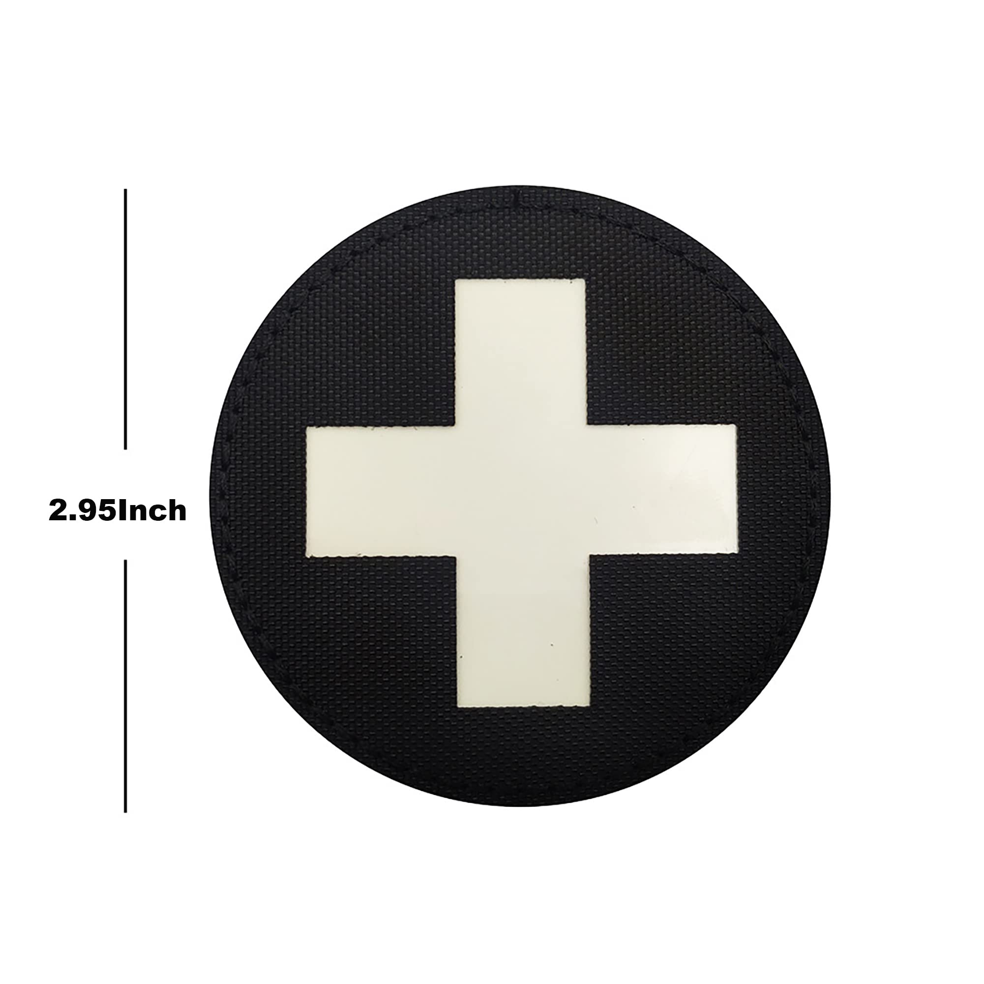 Round Medic Cross First Aid Glow in Dark Patches, Tactica Military Morale Combat Armband Badges with Hook and Loop Fastener Backing, 2.95 Inch, Bundle of 2 Pieces - Image 3