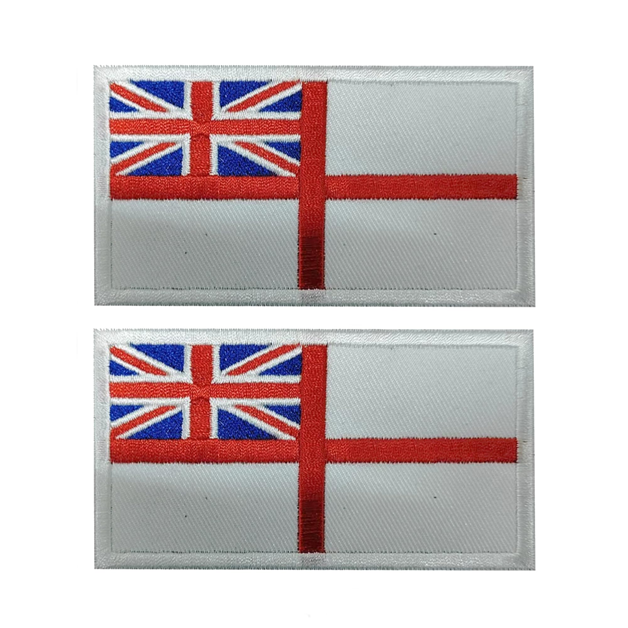 Royal Navy White Ensign Flag Embroidered Patches Appliques, 3.54 x 1.97 Inch, Hook and Loop Backing, 2-Pack