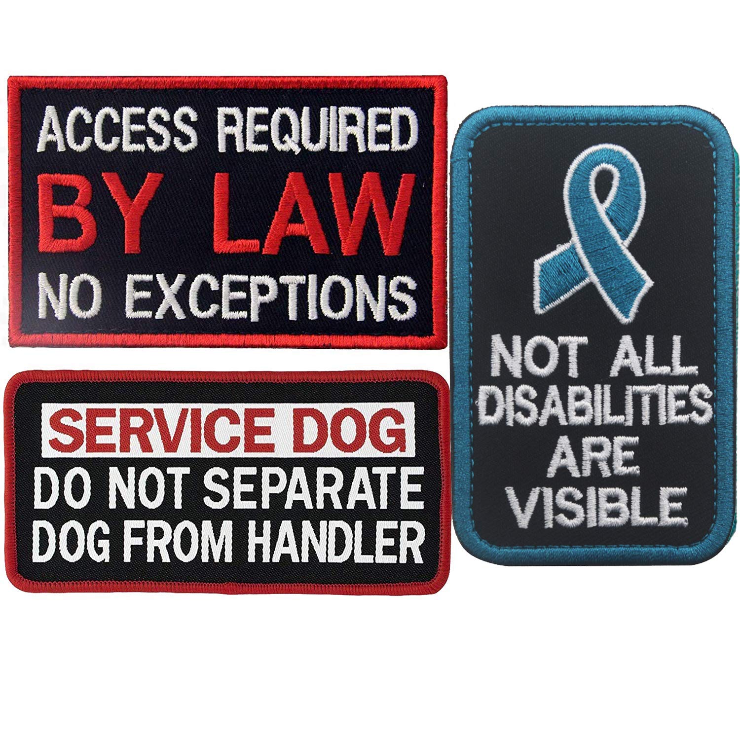 Service Dog Do Not Separate Dog from Handler, Not All Disabilities are Visible, By Law Embroidered Fastener Hook and Loop Backing Patches for Vests/Harnesses