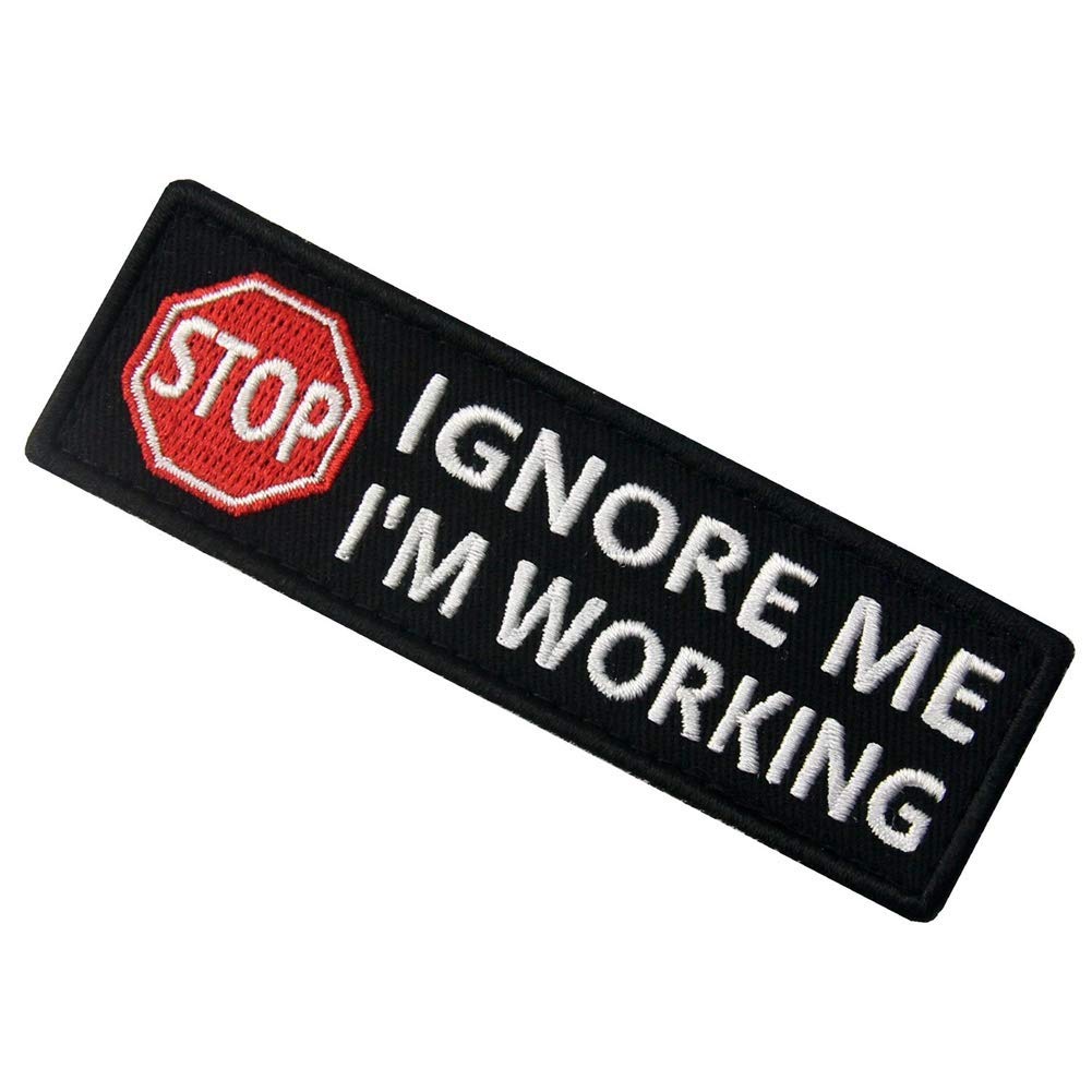 Service Dog Ignore Me I'm Working Warning Vests/Harnesses Tactical Military Morale Badge Emblem Embroidered Fastener Hook and Loop Patches Appliques 3.93 x 1.18 Inch Bubble of 2PCS - Image 6