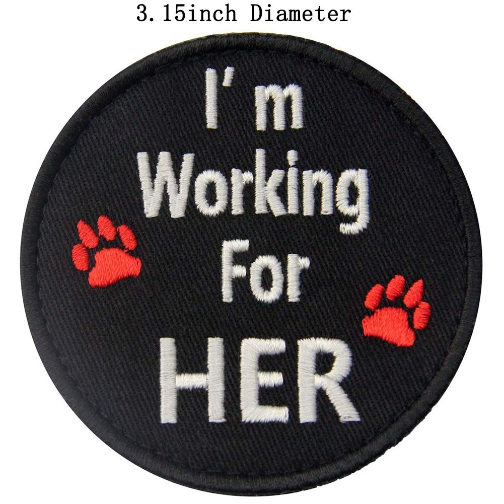 Service Dog Patch If Handler is Down, I'm Working for Her, Ignore Me I'm Working Warning Emblem Embroidered Fastener Hook and Loop Patch for Vests/Harnesses - Image 3