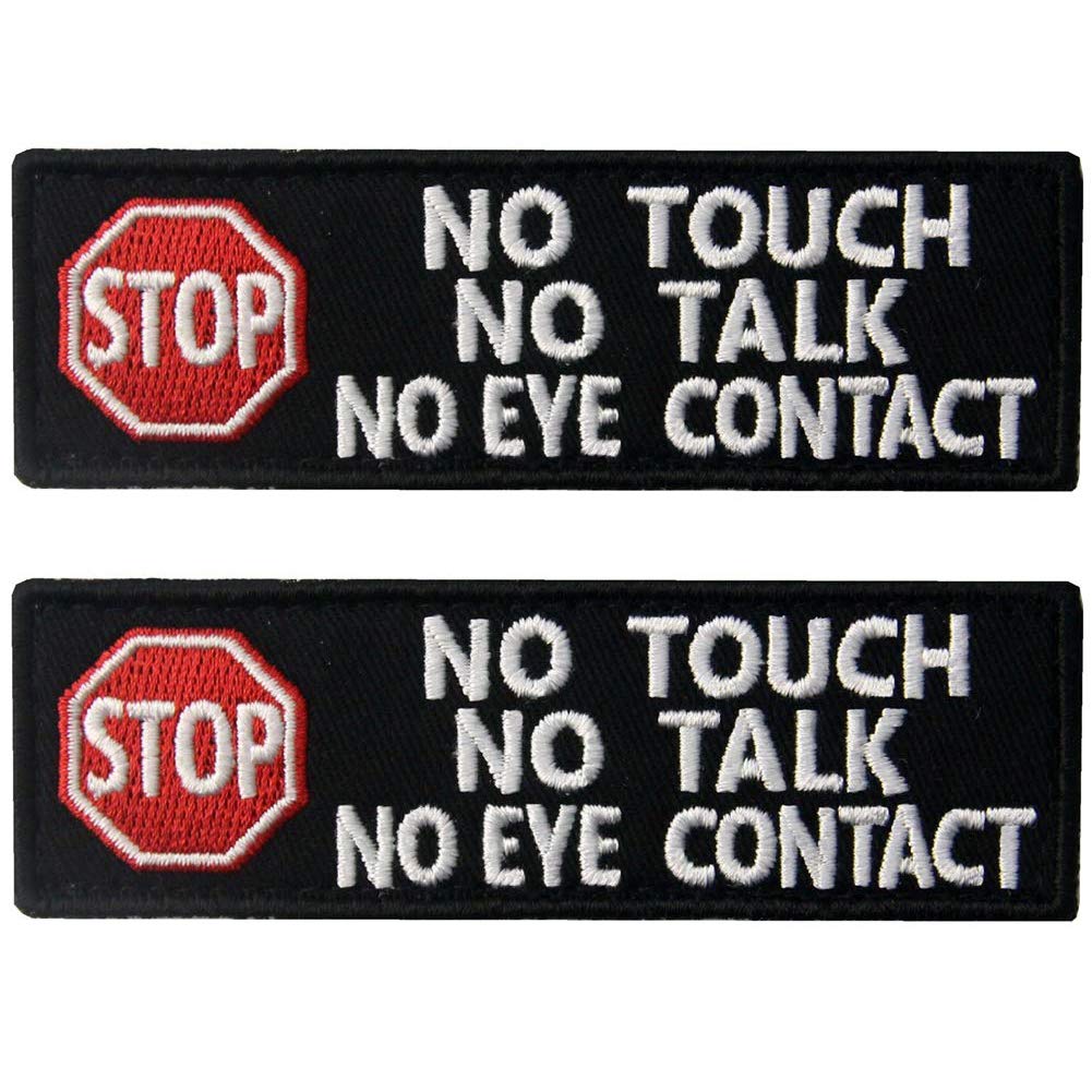 Service Dog No Touch No Talk Warning Vests/Harnesses Tactical Badge Emblem Embroidered Fastener Hook and Loop Patches Appliques 3.93 x 1.18 Inch Bubble of 2PCS