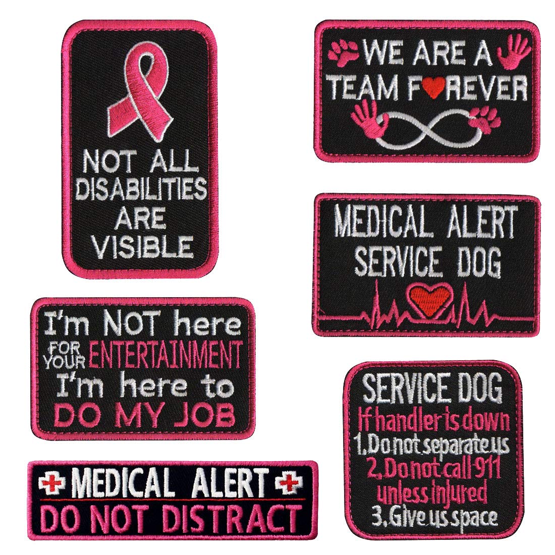 Service Dog Patch Not All Disabilities are Visible, Do My Job Not for Your Entertainment, Medical Alert, If Handler is Down, We are A Team Forever, Do Not Distract Fastener Hook and Loop Patches