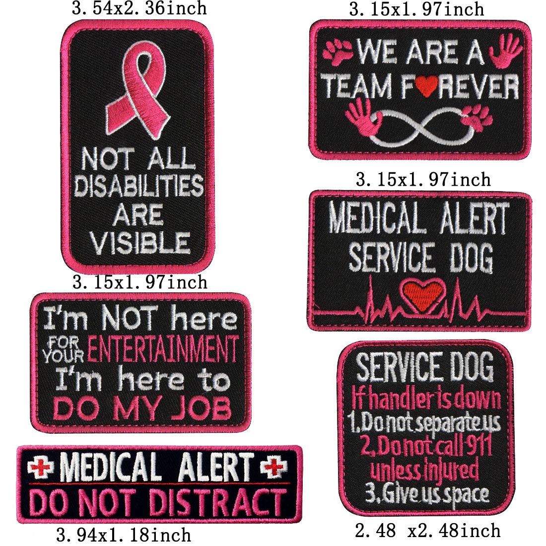 Service Dog Patch Not All Disabilities are Visible, Do My Job Not for Your Entertainment, Medical Alert, If Handler is Down, We are A Team Forever, Do Not Distract Fastener Hook and Loop Patches - Image 2