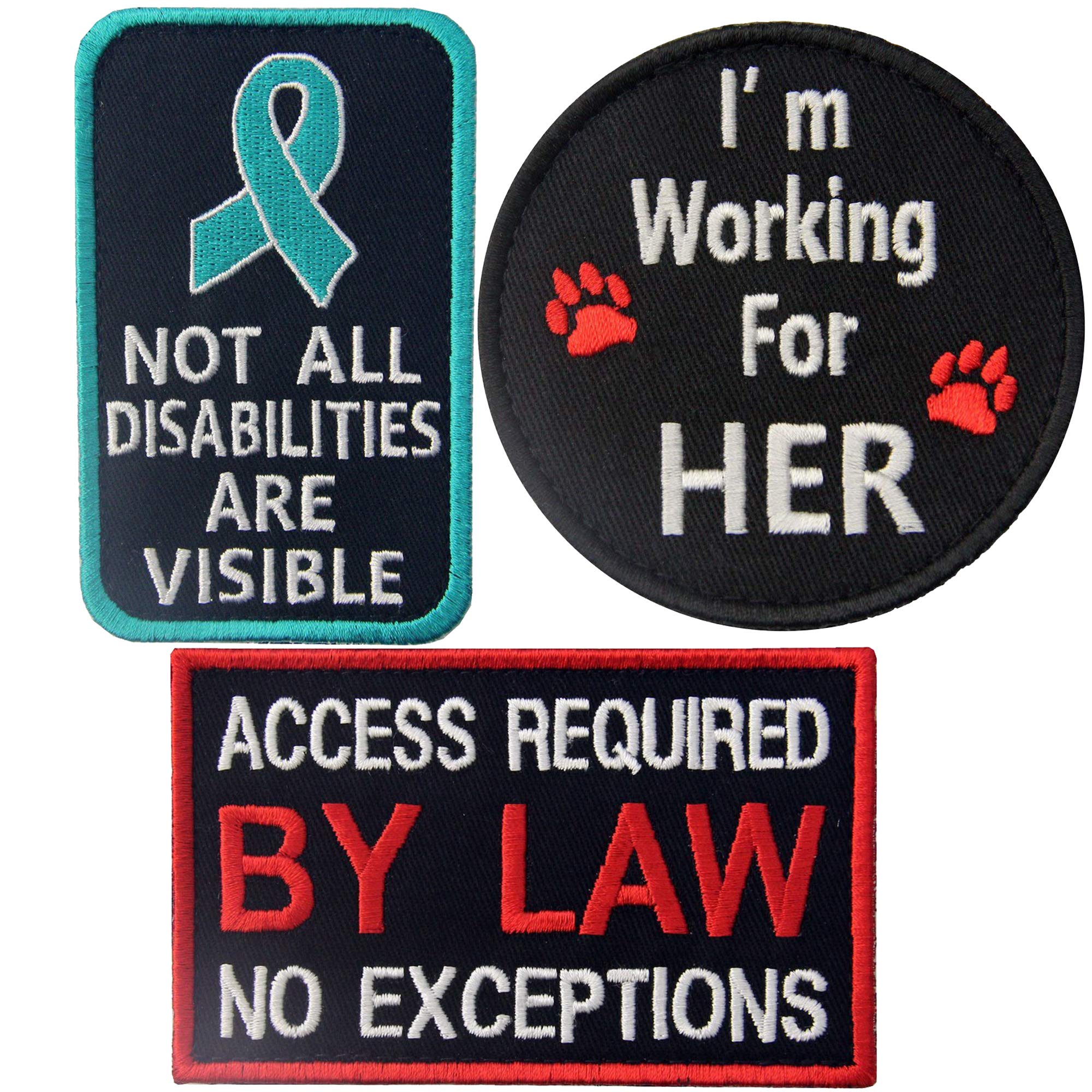 Service Dog Patches Not All Disabilities are Visible, Access Required by Law No Exceptions, I'm Working for Her, Emblem Embroidered Patch Applique with Fastener Hook and Loop Backing - Image 9