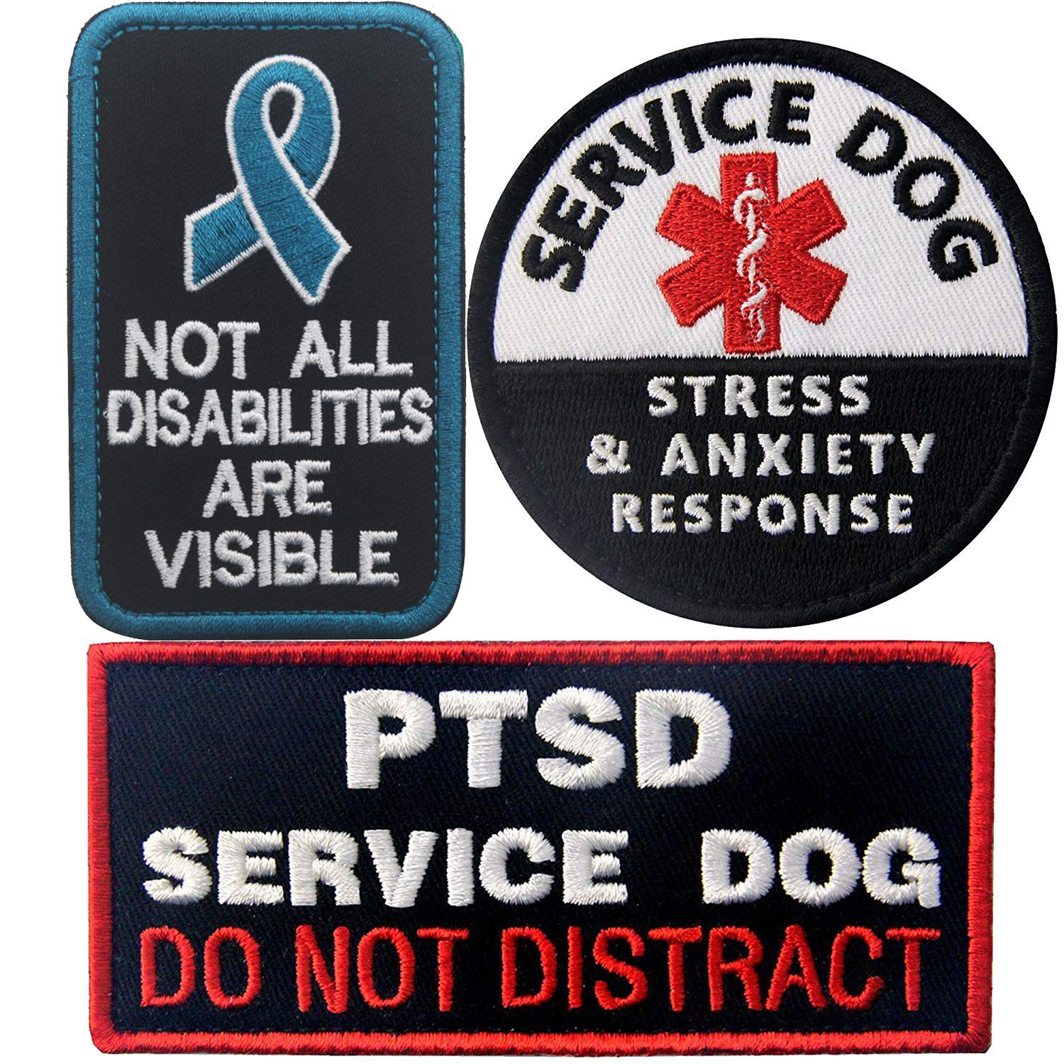 Service Dog PTSD Do Not Distract, Not All Disabilities are Visible, Stress Stress Anxiety Response Vests/Harnesses Emblem Embroidered Fastener Hook Loop Backing Patches