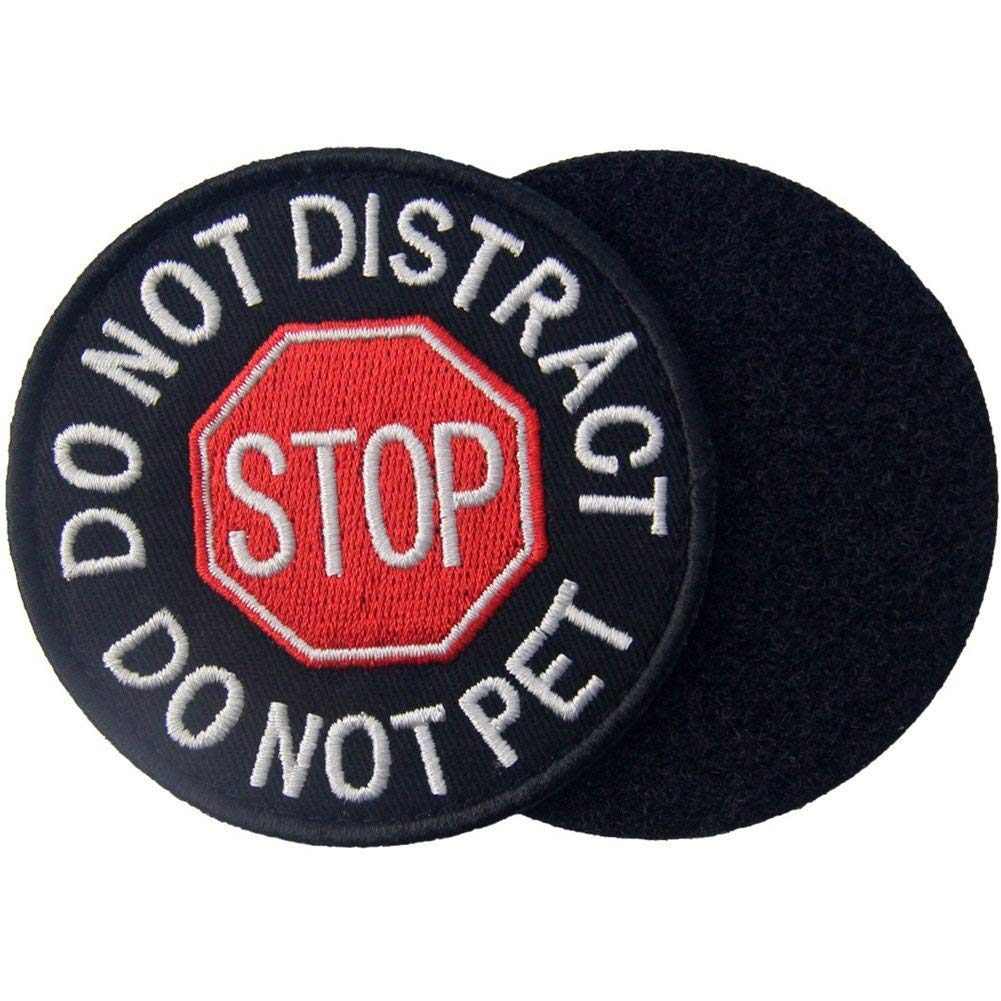 Service Dog Stop Do Not Distract Do Not Pet Emblem Embroidered Fastener Hook & Loop Tactical Morale Patch for Harness Vest 3 inches Wide by 3 inches Tall Pack of 2 - Image 2