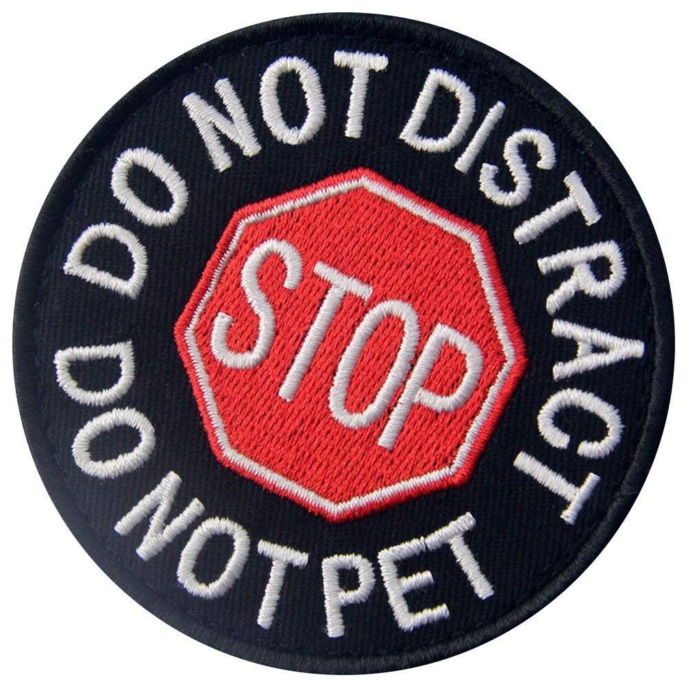 Service Dog Stop Do Not Distract Do Not Pet Emblem Embroidered Fastener Hook & Loop Tactical Morale Patch for Harness Vest 3 inches Wide by 3 inches Tall Pack of 2 - Image 5