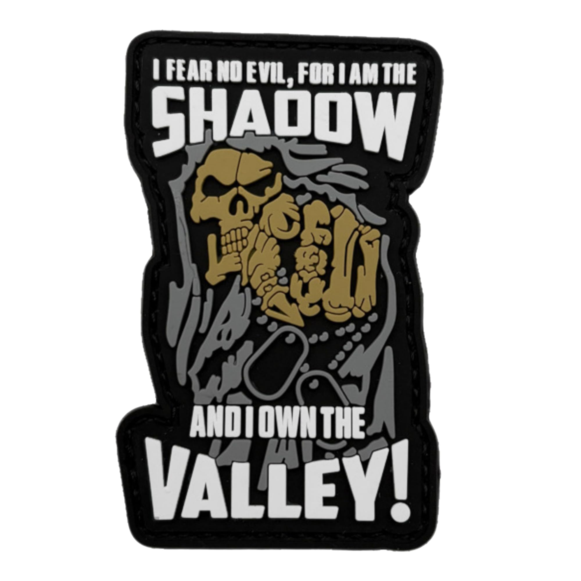 Shadow Valley Tactical Morale Patch, PVC Skull Design with Hook Fastener, Black and Gold, 3.35 x 2.17 Inch, Glow-in-The-Dark