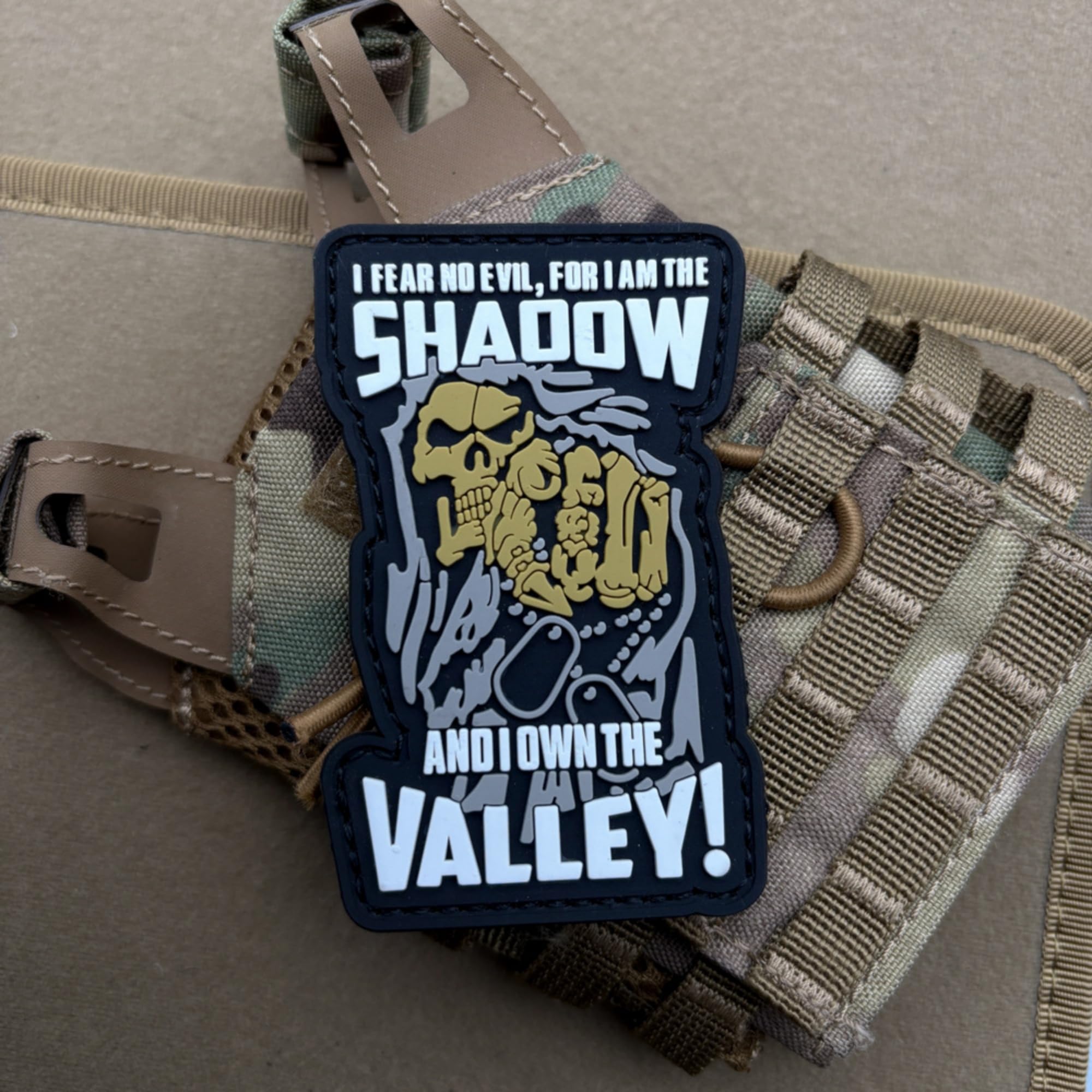 Shadow Valley Tactical Morale Patch, PVC Skull Design with Hook Fastener, Black and Gold, 3.35 x 2.17 Inch, Glow-in-The-Dark - Image 4