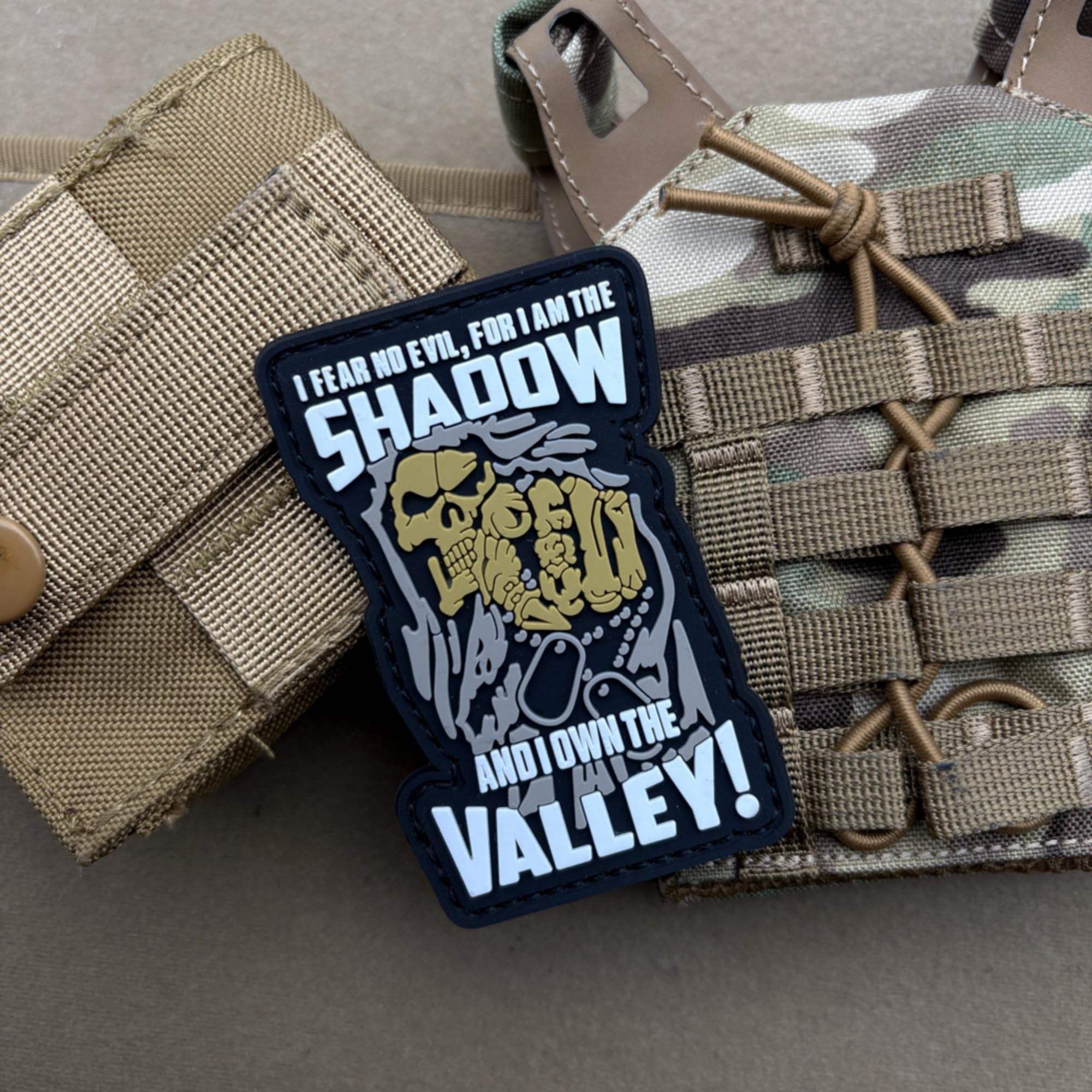 Shadow Valley Tactical Morale Patch, PVC Skull Design with Hook Fastener, Black and Gold, 3.35 x 2.17 Inch, Glow-in-The-Dark - Image 5