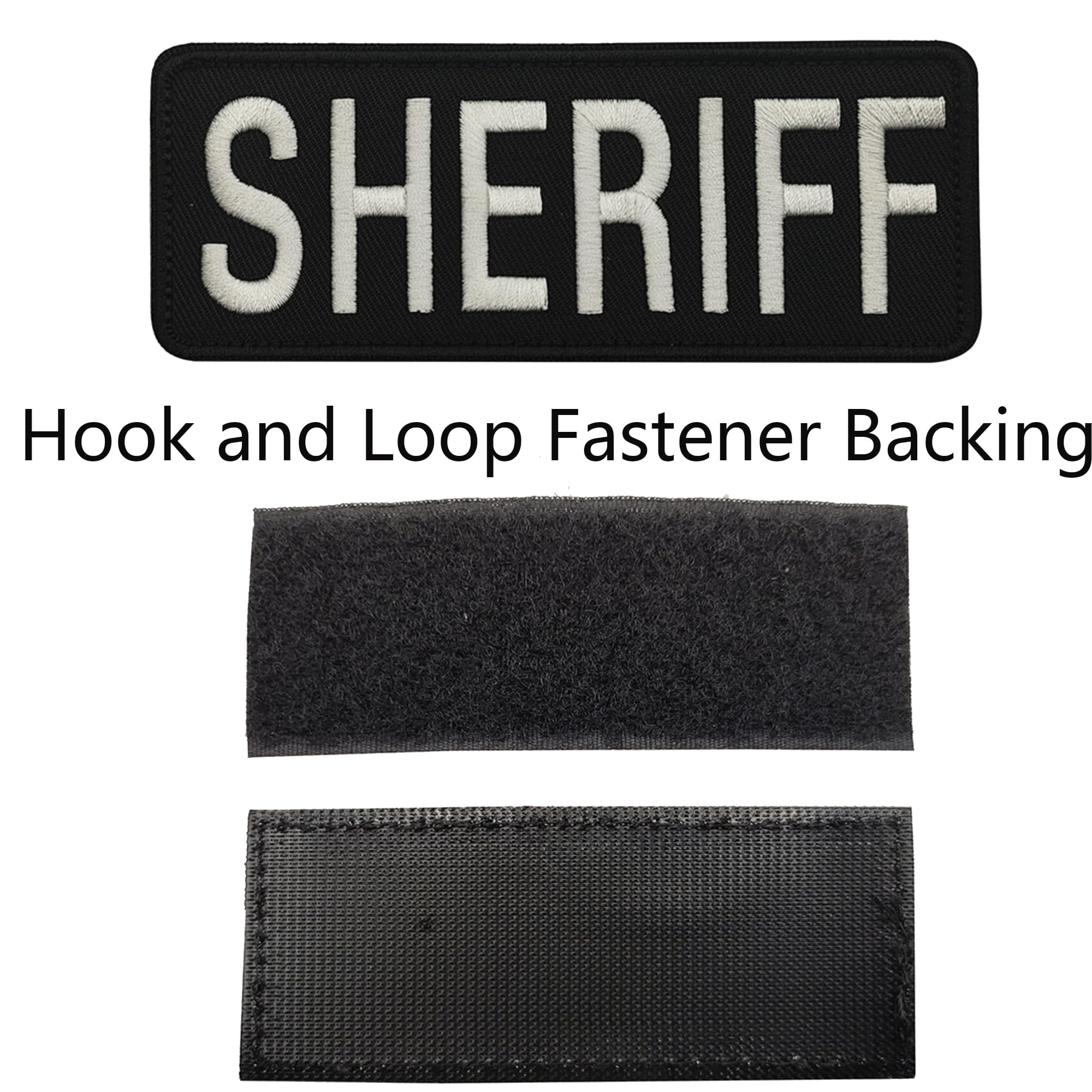 Sheriff Embroidered Appliques Patches, Fabric Embroidery Patch Sewing Applique Tactical Morale Military Emblem Badges with Fastener Hook and Loop Backing for Clothes, Backpacks, Vests, 4.92 x 1.97Inch - Image 2