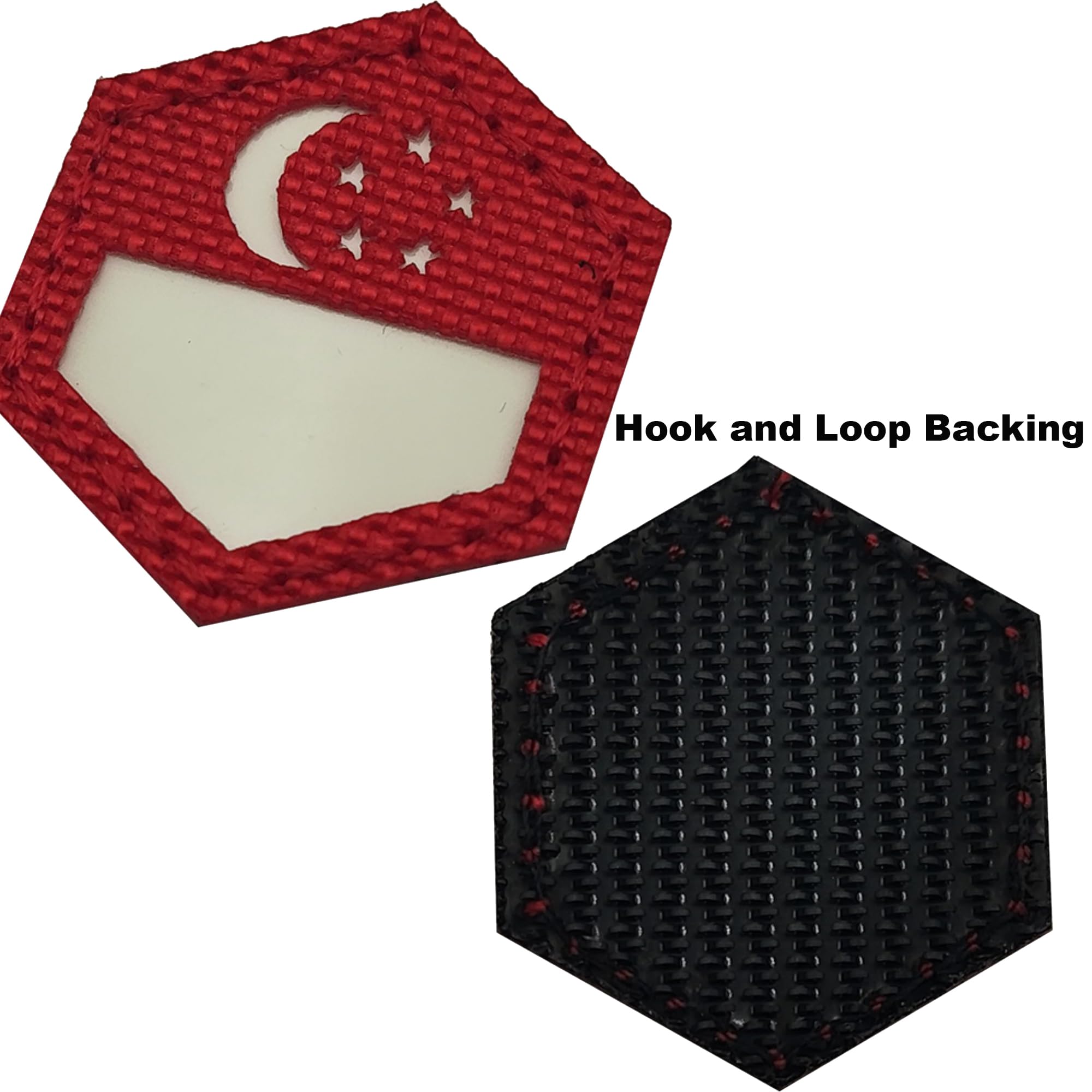 Singapore Flag Hexagon Patches, Glow in Dark, Hook and Loop Backing, 0.98 x 0.87 Inch, 2-Pack, Red - Image 3