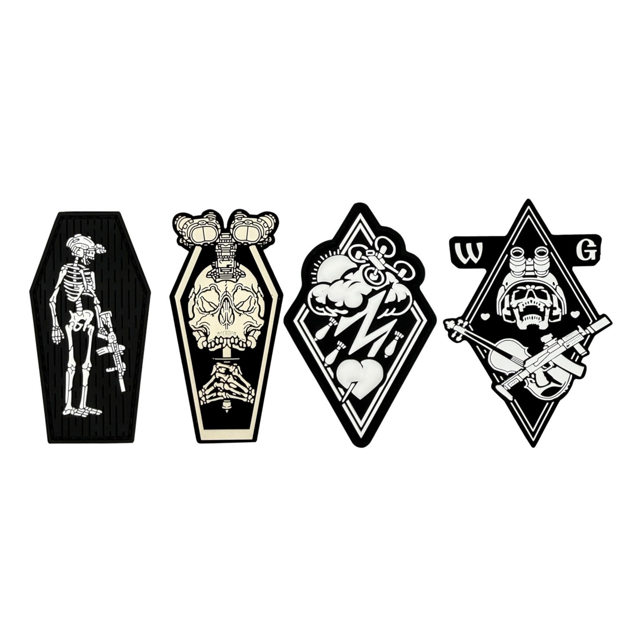 Skull Telescope PVC Rubber Tactical Morale Patch, Hook and Loop Backing, Gothic Coffin Design, Black and White - Image 8