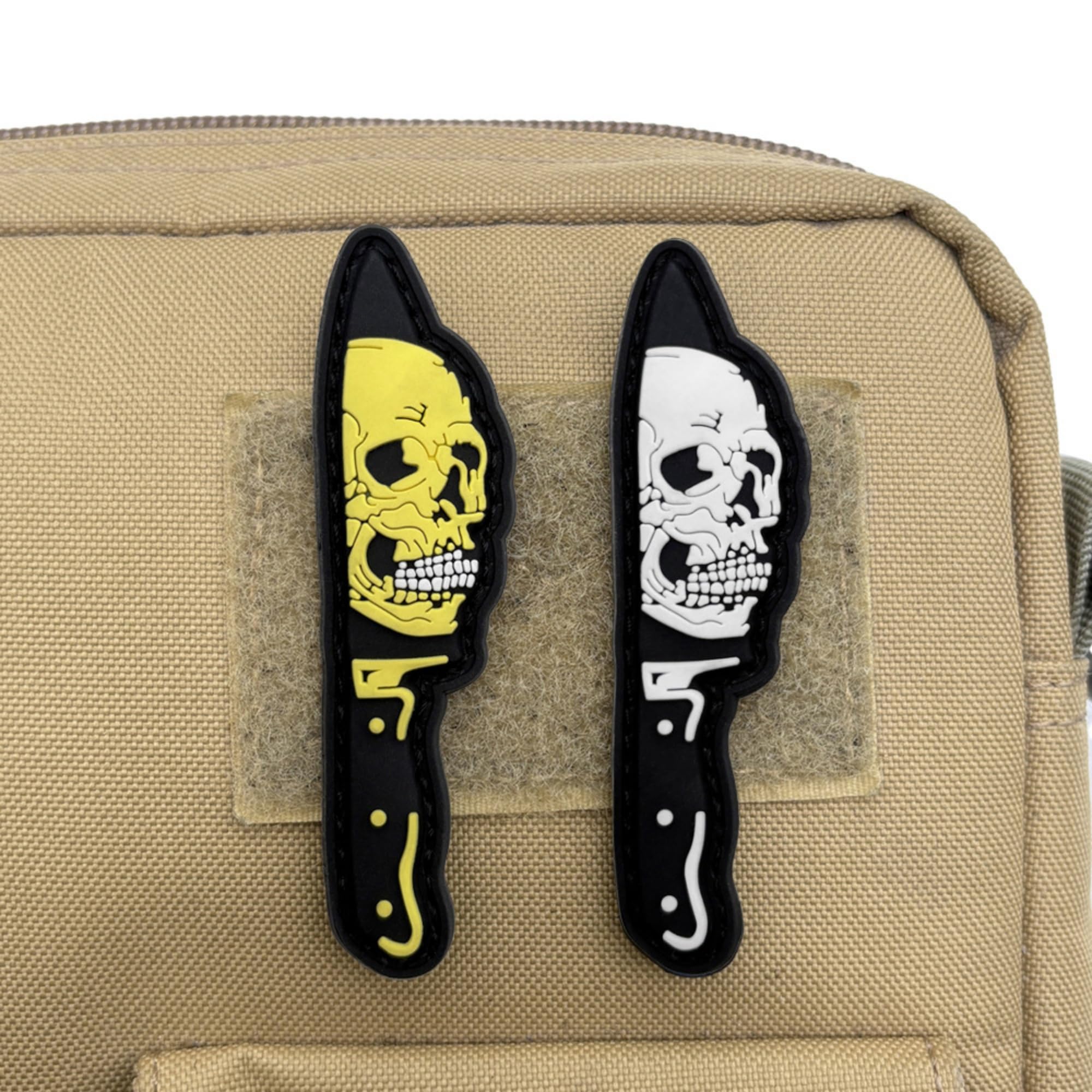 Skull and Eye Knife PVC Morale Noctilucent Patches, Glow in the Dark Appliques, Tactical Combat Armband Badges with Hook and Loop Fastener Backing, 3.35 x 0.79Inch - Image 5