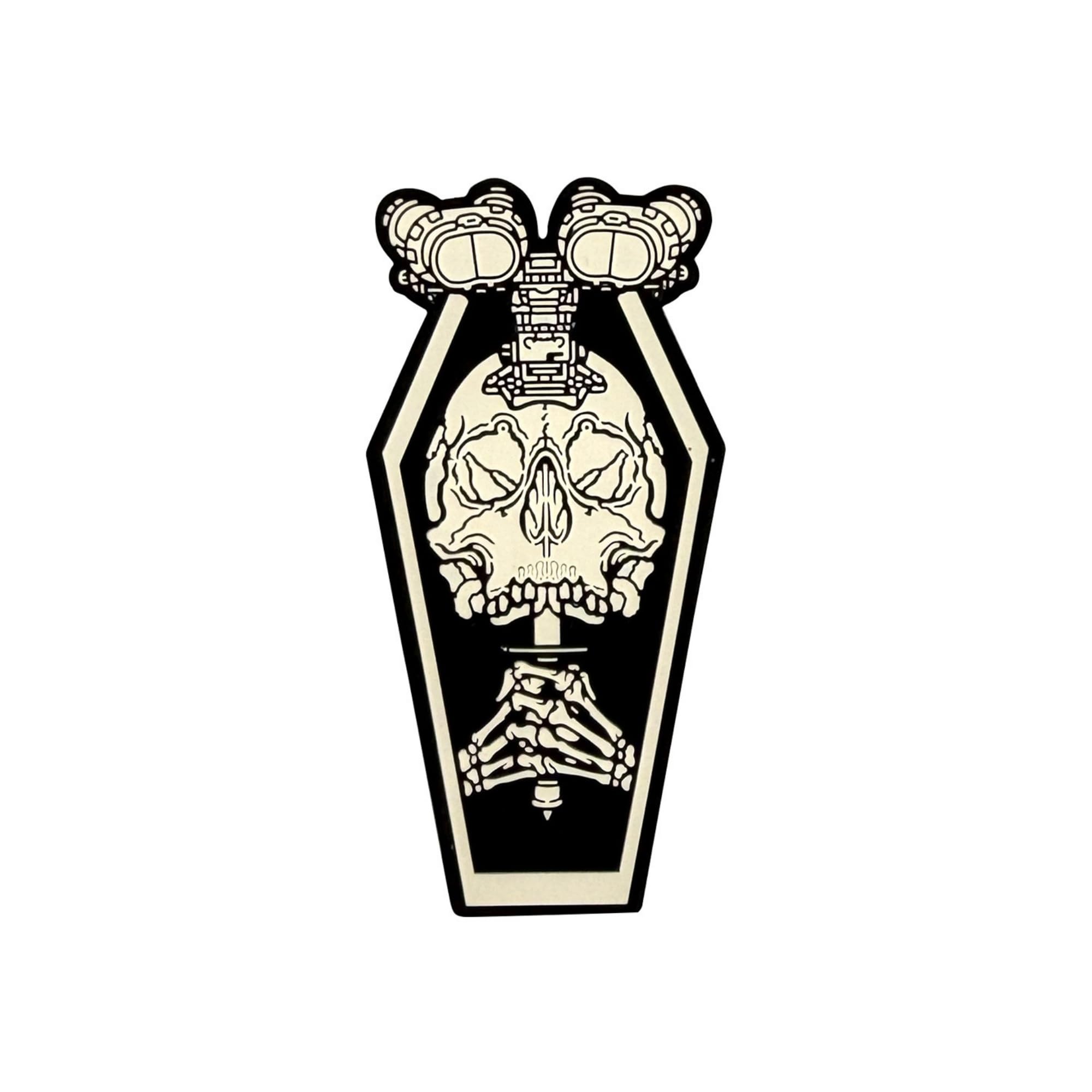 Skull Telescope PVC Rubber Tactical Morale Patch, Hook and Loop Backing, Gothic Coffin Design, Black and White
