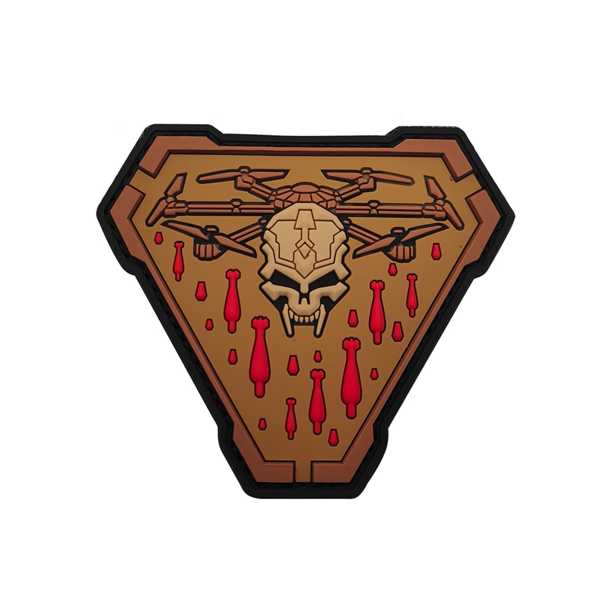 Smola-313 Tactical Drone Skull PVC Morale Patches, Military Style Triangle Patches with Hook and Loop Backing, 3.35 x 2.95 Inches (Khaki)