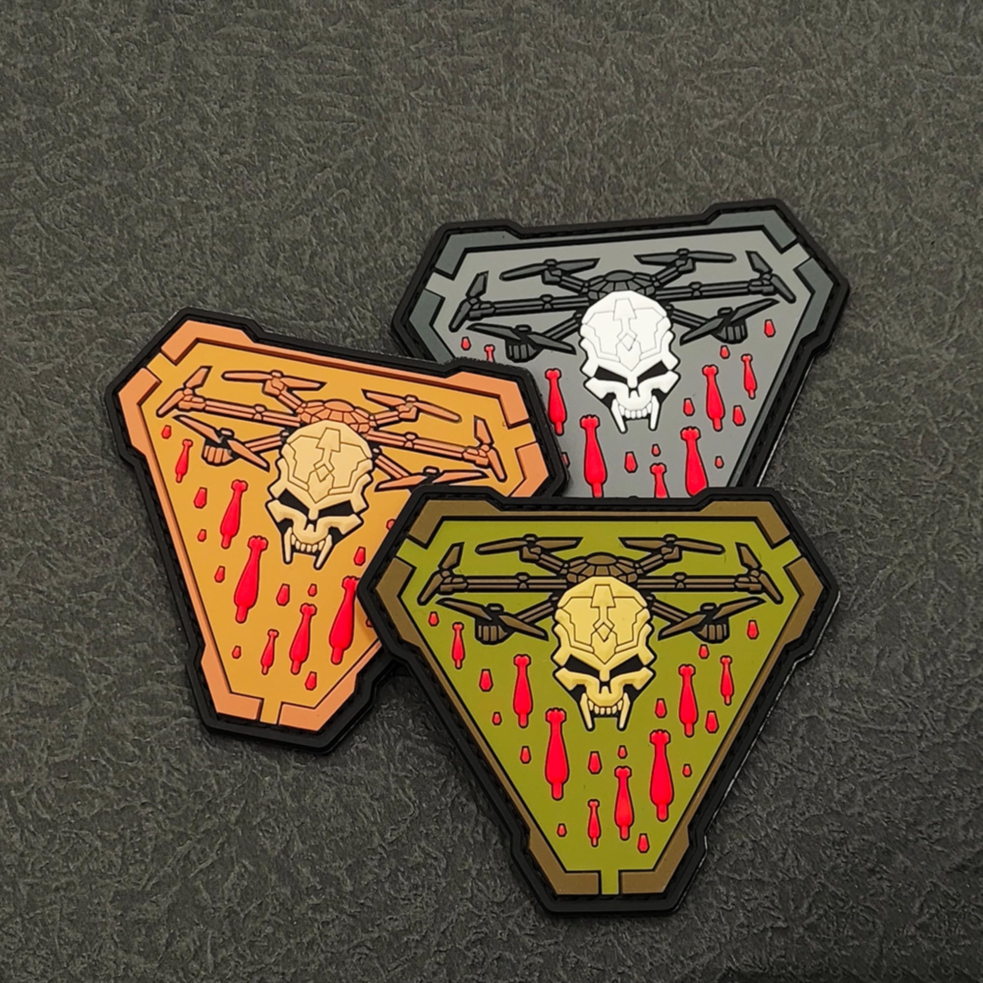Smola-313 Tactical Drone Skull PVC Morale Patches, Military Style Triangle Patches with Hook and Loop Backing, 3.35 x 2.95 Inches (Khaki) - Image 4