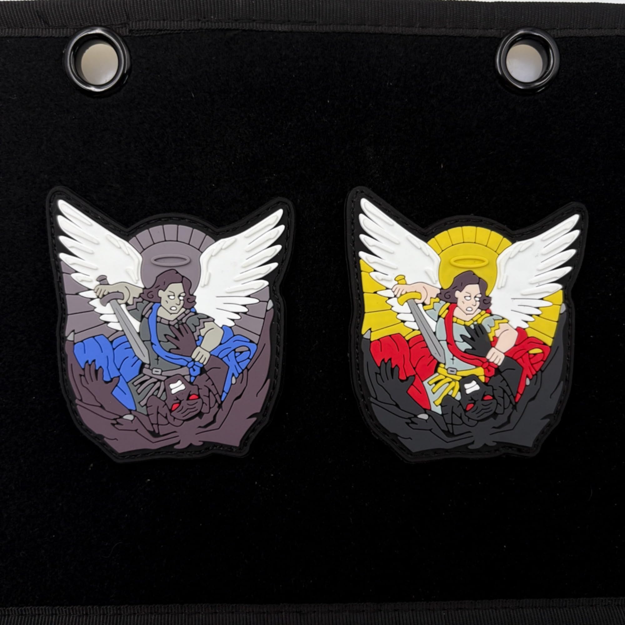 St. Michael Tactical PVC Morale Patch Set, Angel Wings Design, Hook and Loop Backing, Gold and Gray Versions, Military Style Armband Badges Appliques - Image 9
