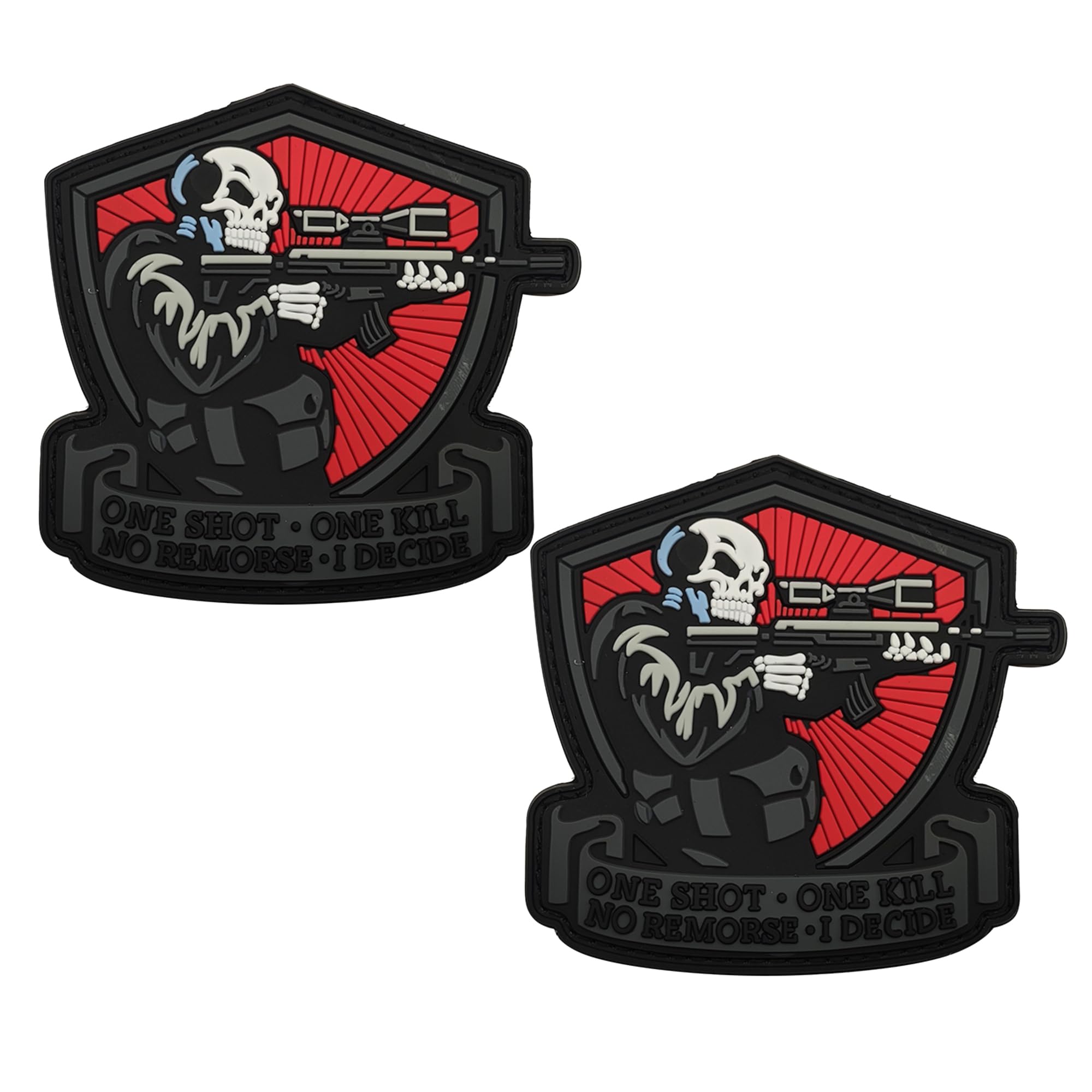 Straight Shot Killer Thrill Tactical Military Skull PVC Morale Patches Decorative Appliques, Hook and Loop Backing, Black and Red Design, 2-Pack