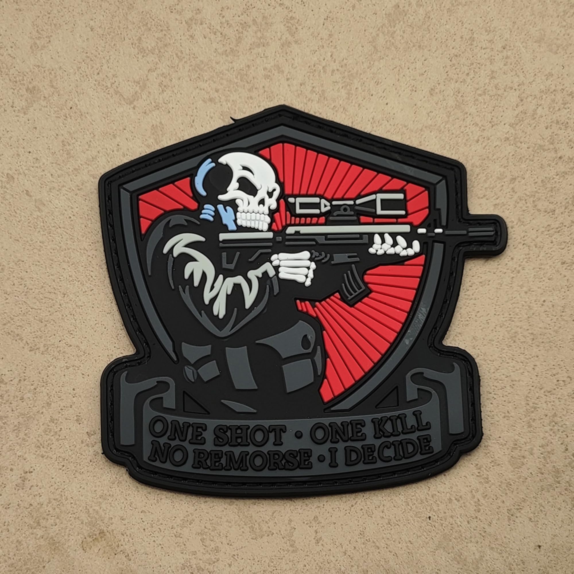 Straight Shot Killer Thrill Tactical Military Skull PVC Morale Patches Decorative Appliques, Hook and Loop Backing, Black and Red Design, 2-Pack - Image 6
