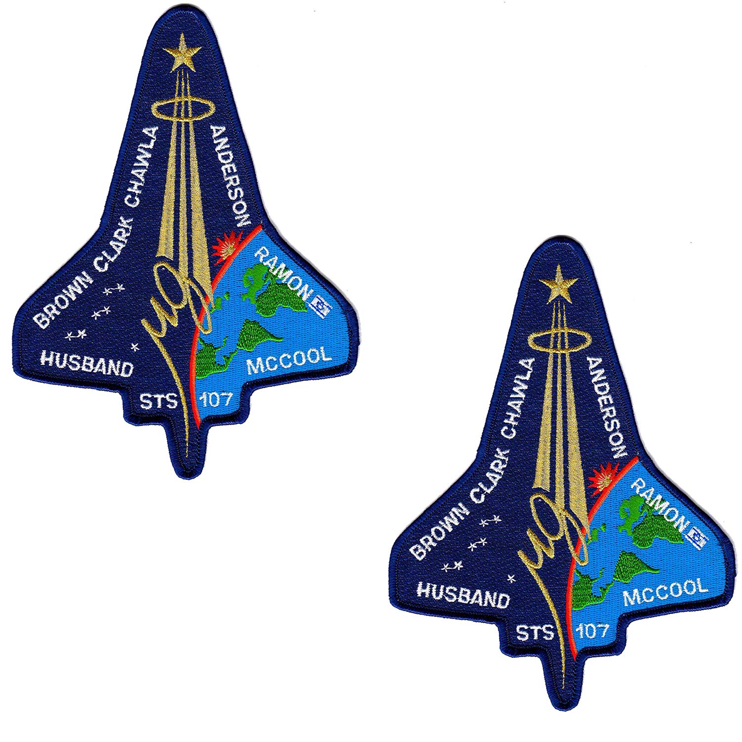 STS-107 Mission Patch Space Shuttle Columbia Tactical Morale Emblem Badge Applique Fastener Hook & Loop 2.5 x 3.35 inch 2 Pieces