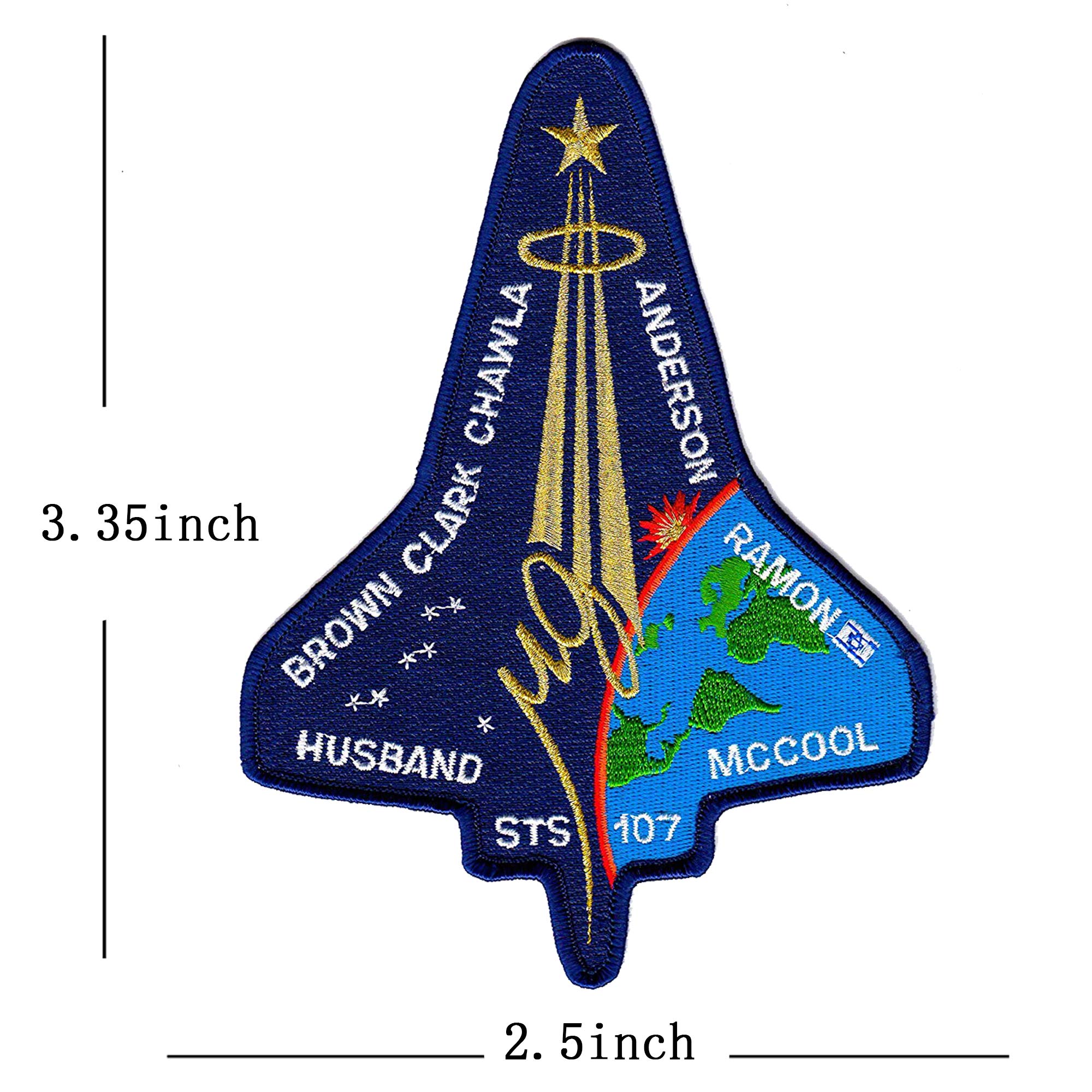 STS-107 Mission Patch Space Shuttle Columbia Tactical Morale Emblem Badge Applique Fastener Hook & Loop 2.5 x 3.35 inch 2 Pieces - Image 2