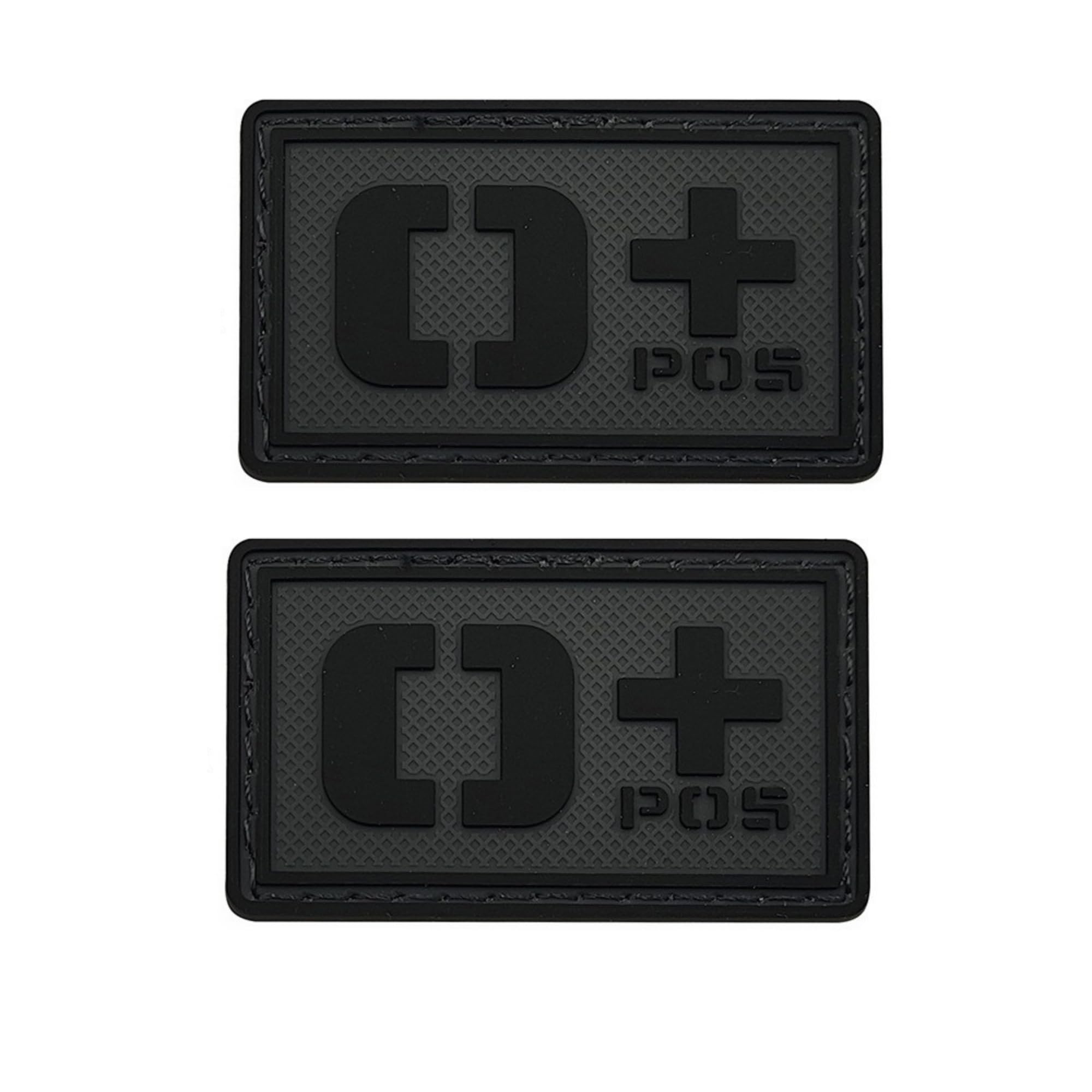 Tactical Blood Type PVC Patch, Black, O+ Positive, Hook and Loop, 1.97 x 1.18 Inch, 2 Pack