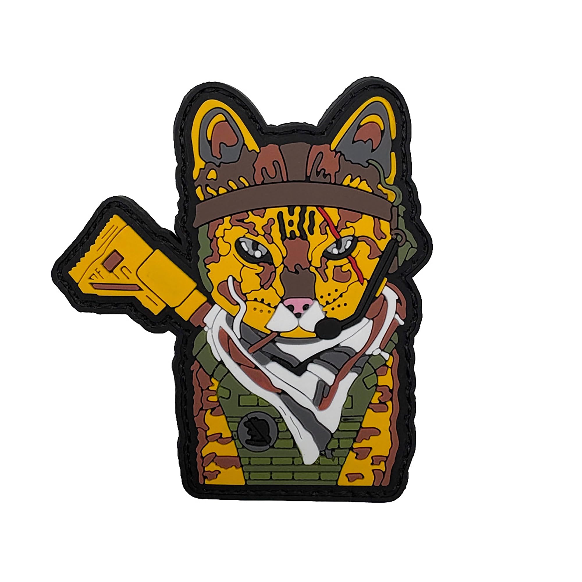 Tactical Cat PVC Morale Patch, Glow in Dark, Rifle Design, Camouflage Body Armor, Hook Backing, 3.35 x 3.11 Inches
