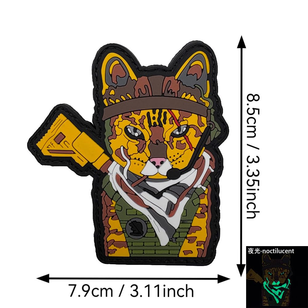 Tactical Cat PVC Morale Patch, Glow in Dark, Rifle Design, Camouflage Body Armor, Hook Backing, 3.35 x 3.11 Inches - Image 2