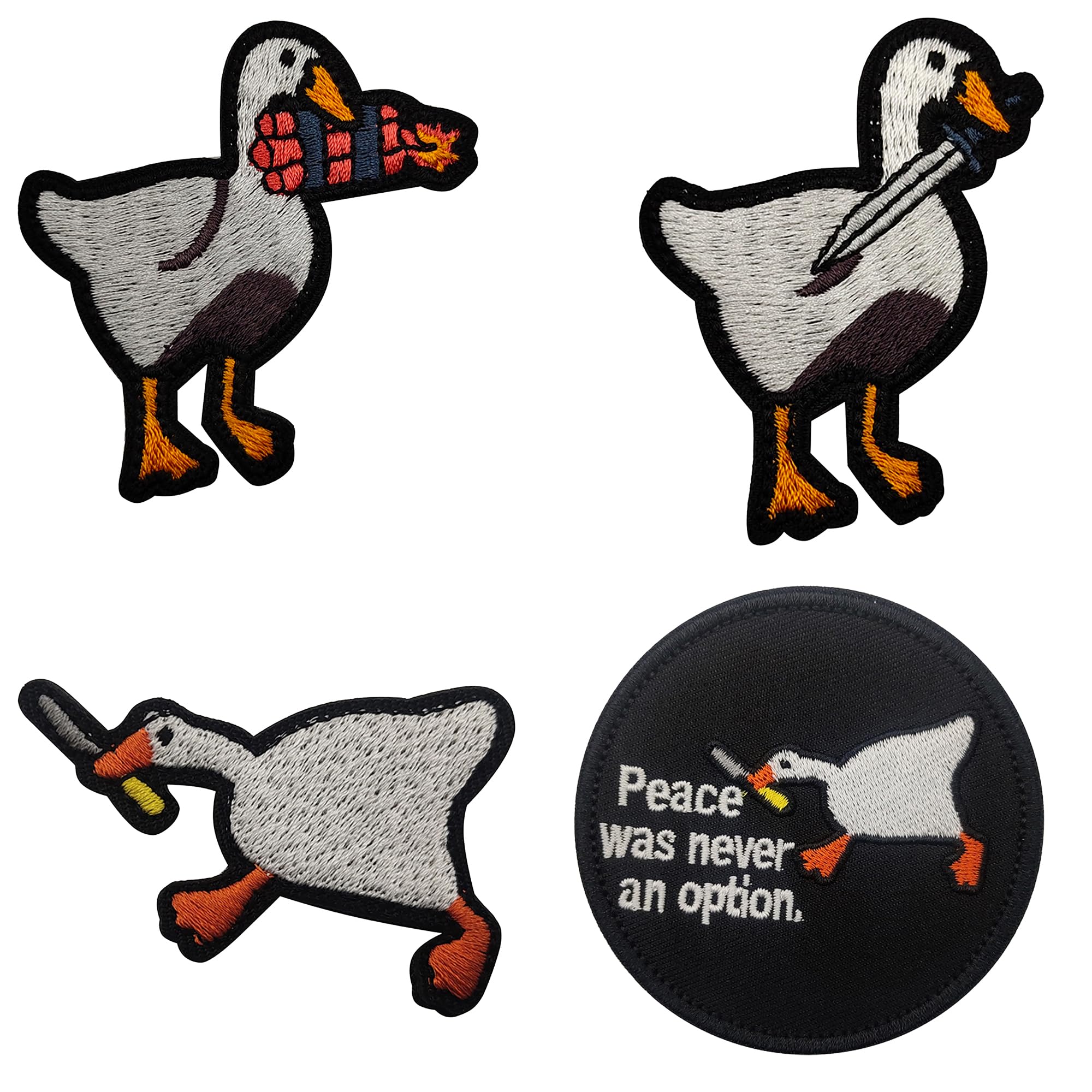 Tactical Embroidered Funny Patch Peace was Never an Option - Cute Duck Bite Knife Patches - Cool Army Goose Meme with Explosive Appliques for Dog Vests, Backpacks, Jackets, Jeans, Hats