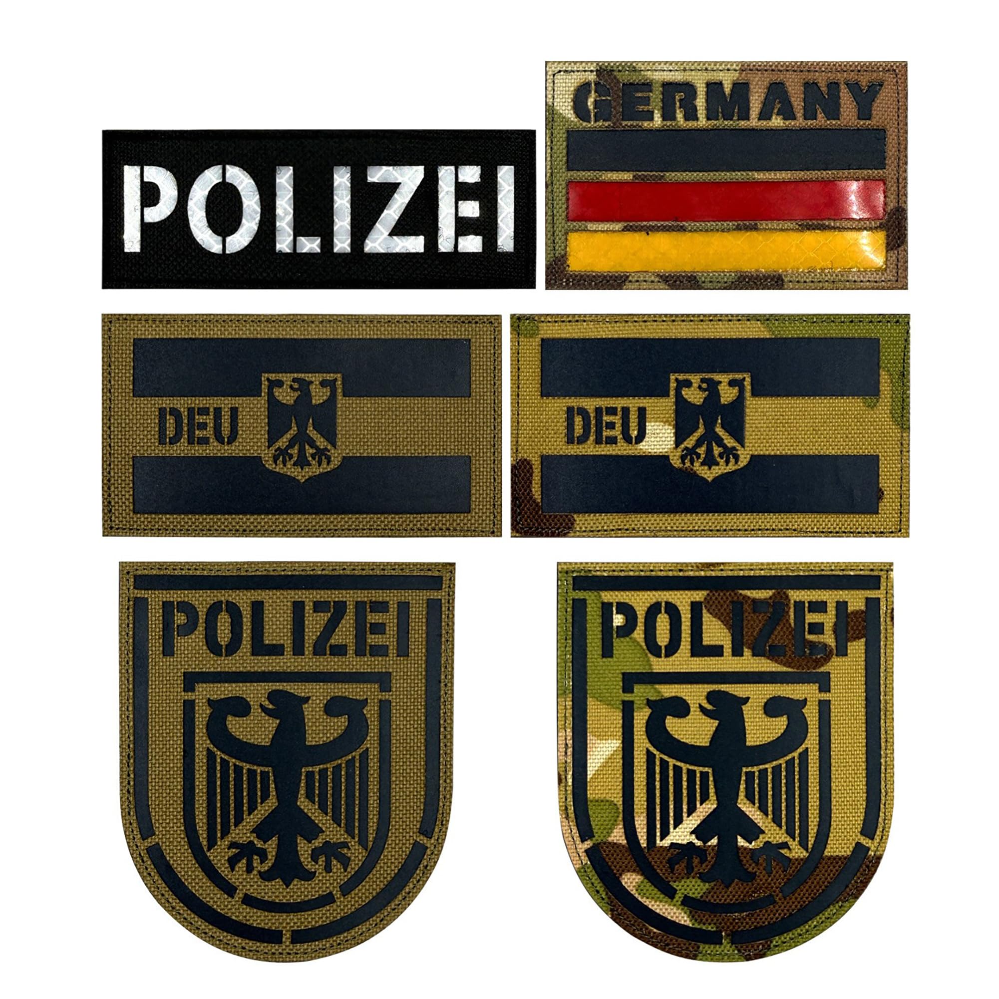 Tactical German Police Patches, Reflective Polizei and Germany Flag Emblem Badge Set with Hook Backing for Clothing, Military Uniform, Vest, Backpack
