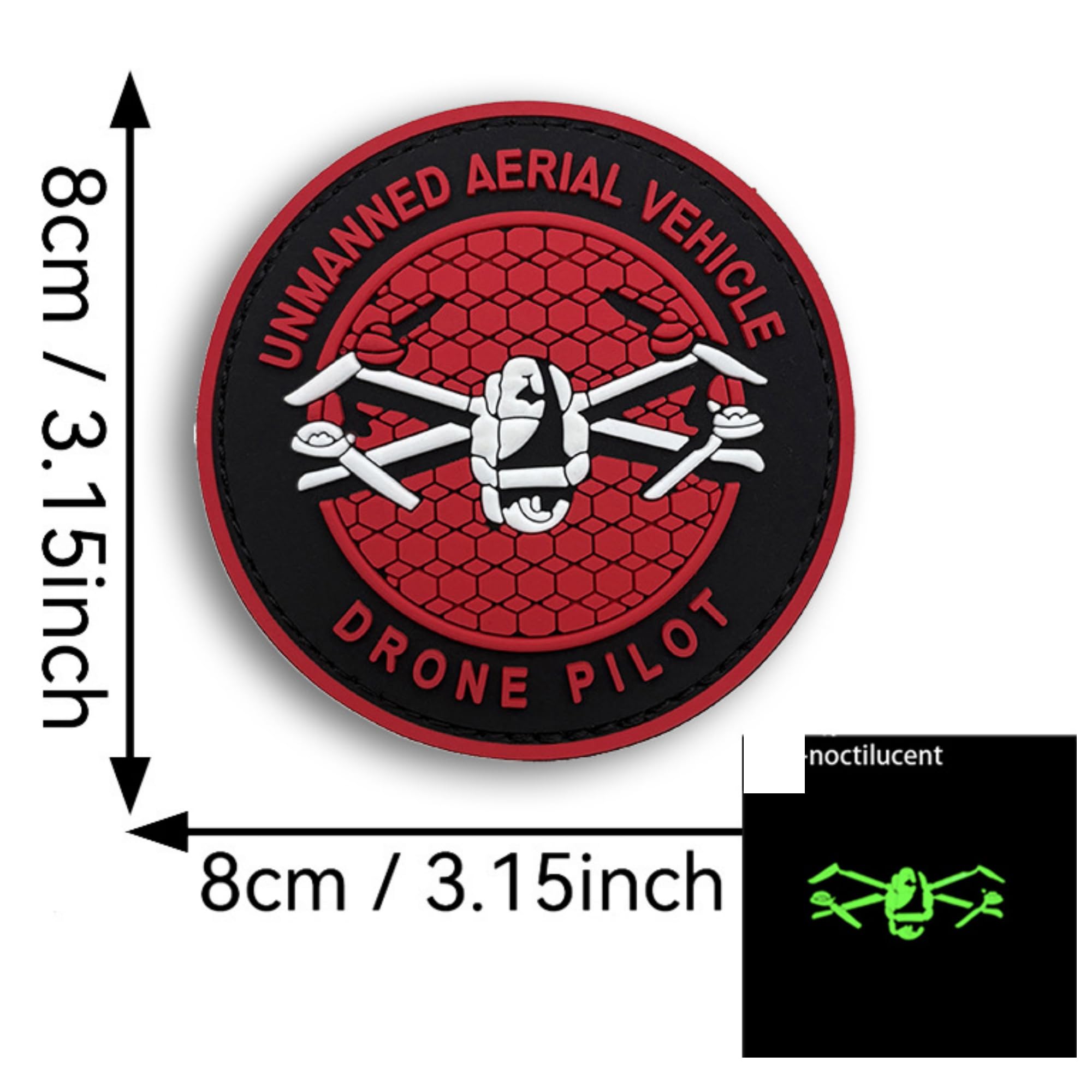 Tactical Noctilucent Drone Pilot Morale Patches, PVC Rubber Glow-in-The-Dark UAV Badges, 3.15 Inch Round Hook and Loop Backing - Image 2