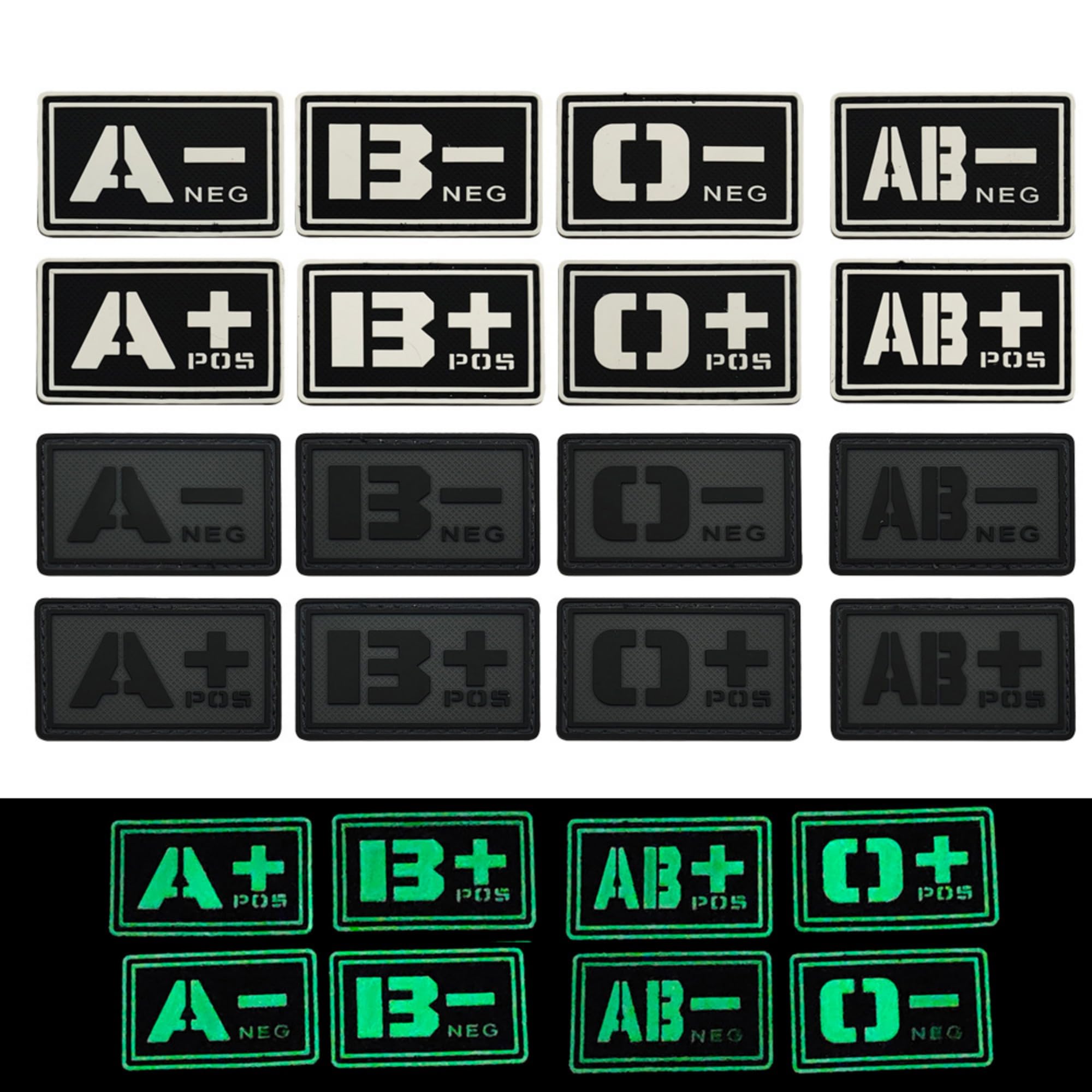 Tactical PVC Blood Type Patch, Glow in the Dark, Hook and Loop, O+ Positive, 1.97 x 1.18 Inch - Image 3