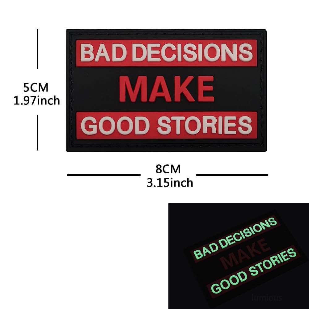 Tactical PVC Morale Patches, Bad Decisions Make Good Stories, 3.15 x 1.97 Inch, Black and Red, Hook and Loop Backing, 2-Pack - Image 4