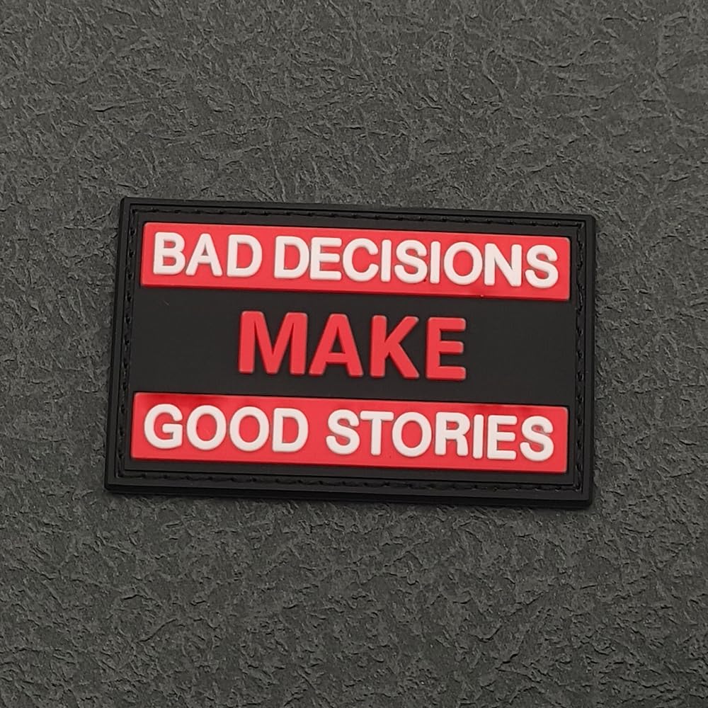 Tactical PVC Morale Patches, Bad Decisions Make Good Stories, 3.15 x 1.97 Inch, Black and Red, Hook and Loop Backing, 2-Pack - Image 6