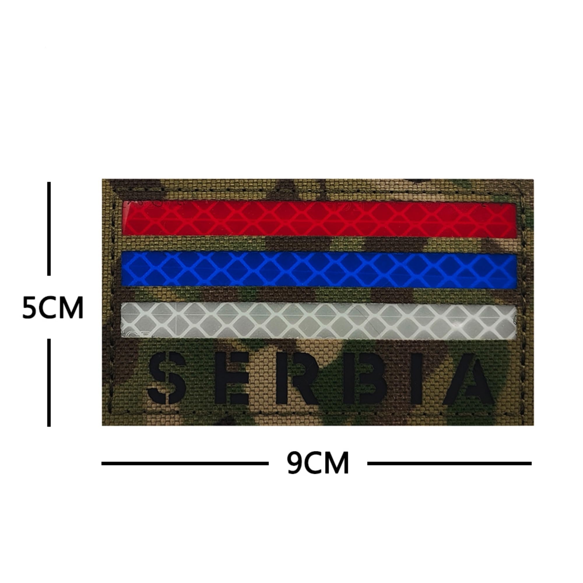 Tactical Serbia Flag Patch, Reflective Red Blue White Stripes, Camouflage Background, Hook and Loop Backing, 3.54 x 1.97Inch Military Emblem Badges - Image 2