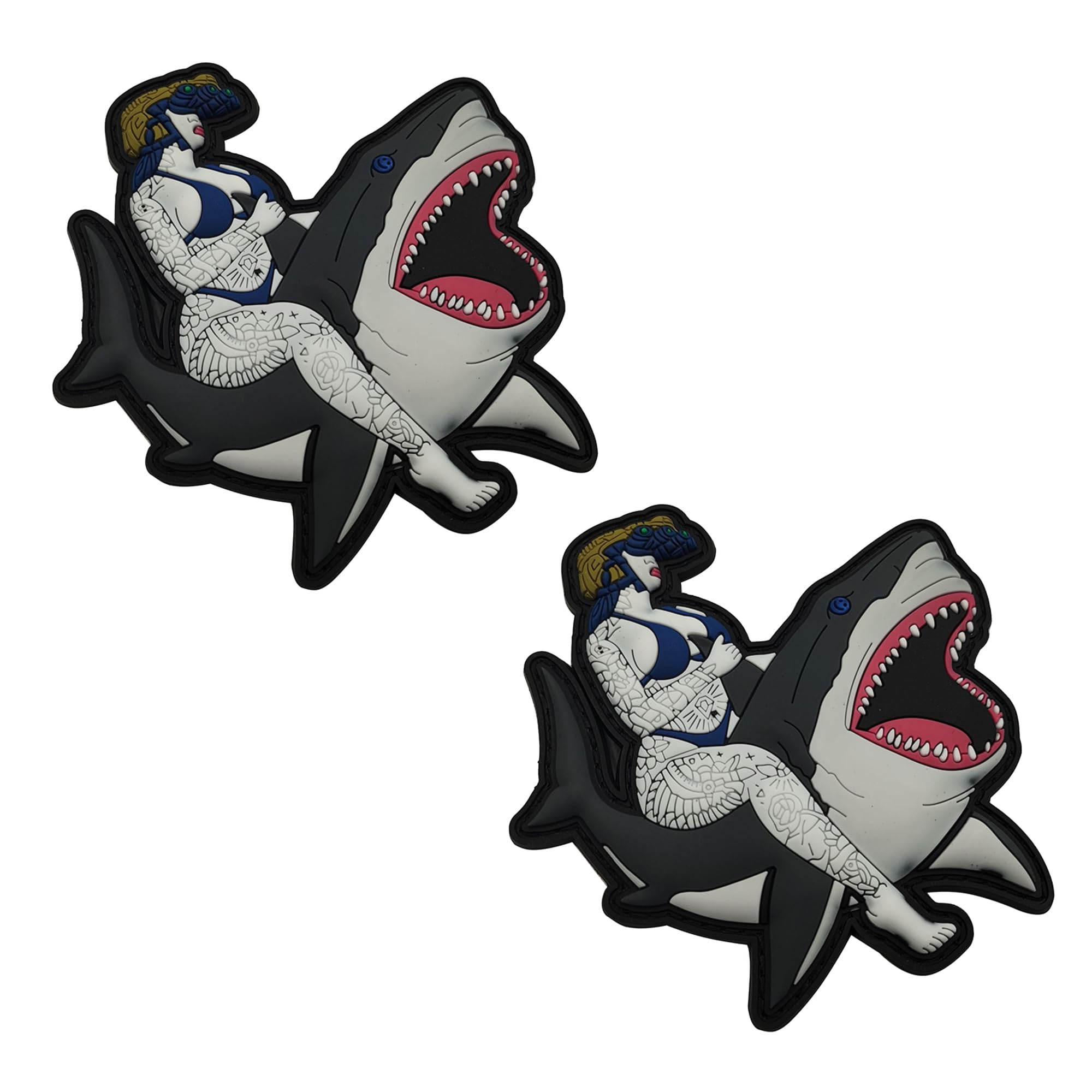 Tactical Shark Rider PVC Patch Decorative Appliques Armband Badges, Glow-in-Dark Female Warrior Night Vision Goggles Design, Hook and Loop Fastener Backing, 4.06 x 4.06Inch, 2-Pack