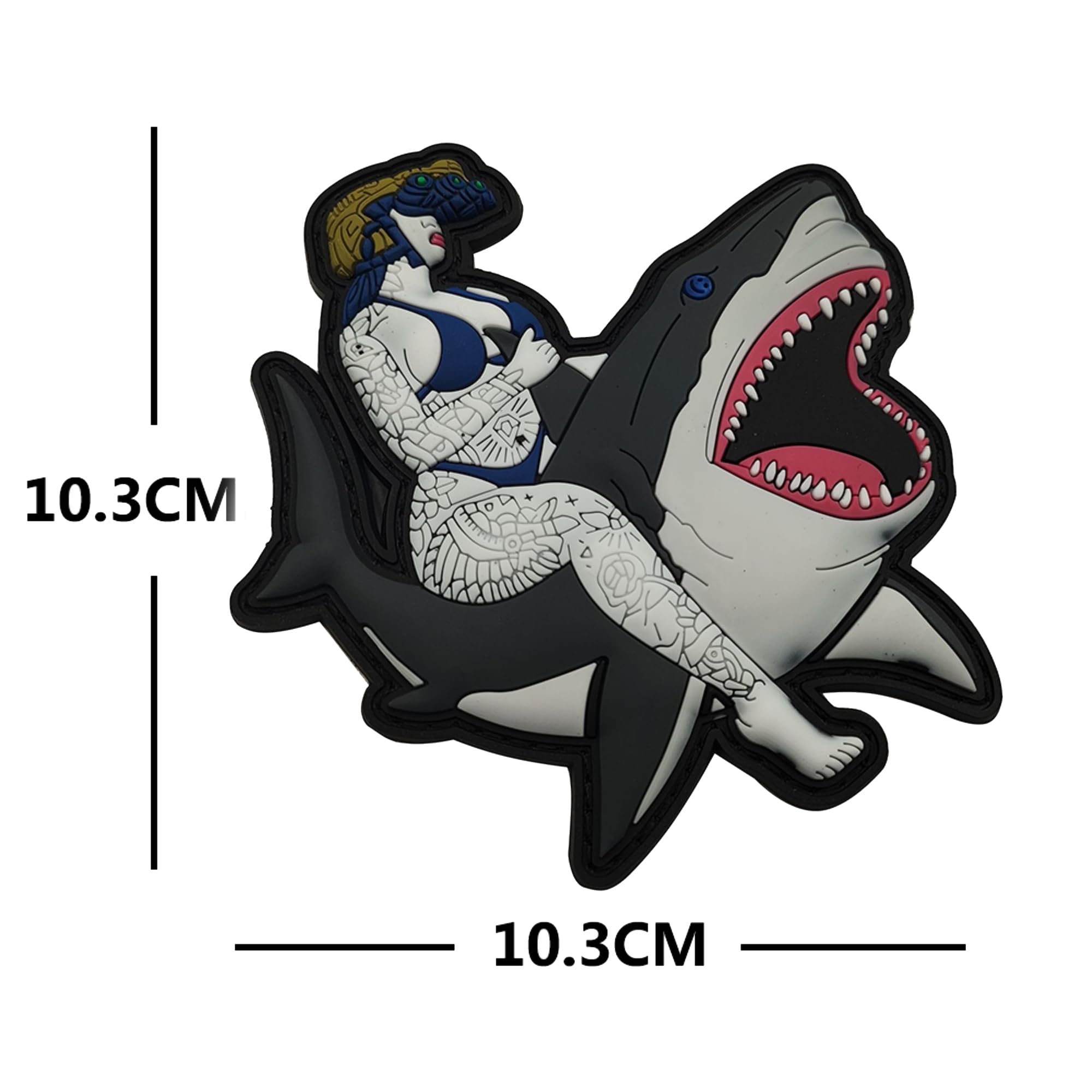 Tactical Shark Rider PVC Patch Decorative Appliques Armband Badges, Glow-in-Dark Female Warrior Night Vision Goggles Design, Hook and Loop Fastener Backing, 4.06 x 4.06Inch, 2-Pack - Image 2