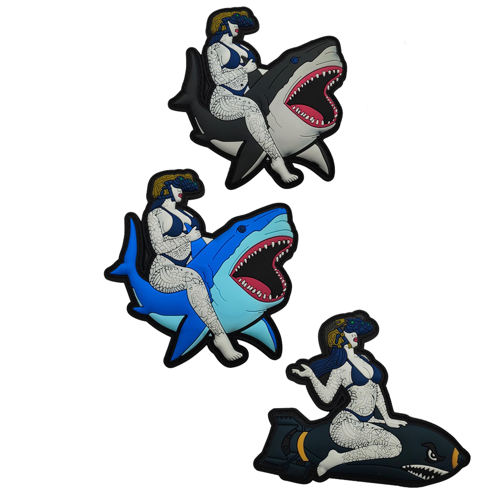 Tactical Shark Rider PVC Patch Decorative Appliques Armband Badges, Glow-in-Dark Female Warrior Night Vision Goggles Design, Hook and Loop Fastener Backing, 4.06 x 4.06Inch, 2-Pack - Image 8
