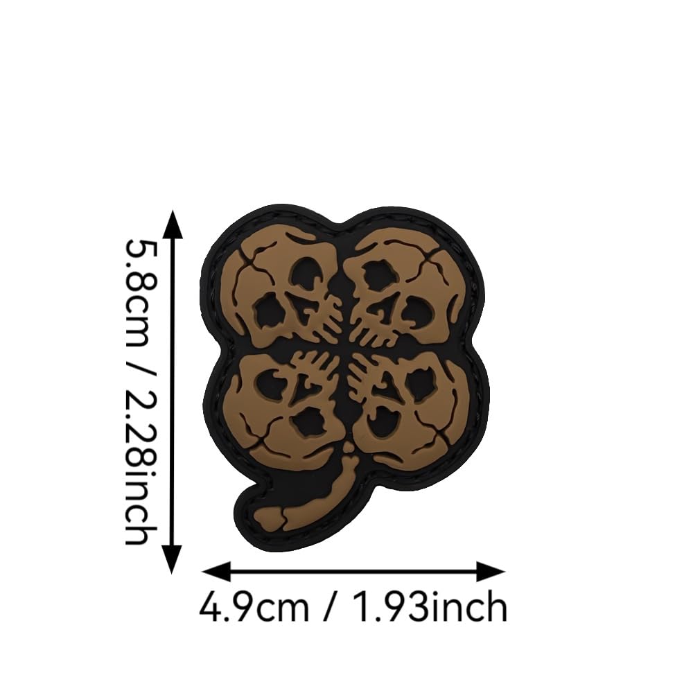 Tactical Skull Clover PVC Morale Patches, Hook and Loop Backing Outdoor Armband Badges, 2.28 x 1.93 Inch - Image 3