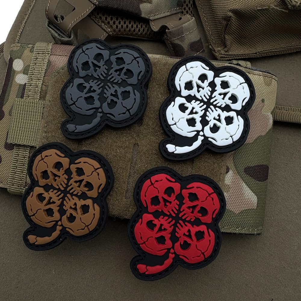 Tactical Skull Clover PVC Morale Patches, Hook and Loop Backing Outdoor Armband Badges, 2.28 x 1.93 Inch - Image 6