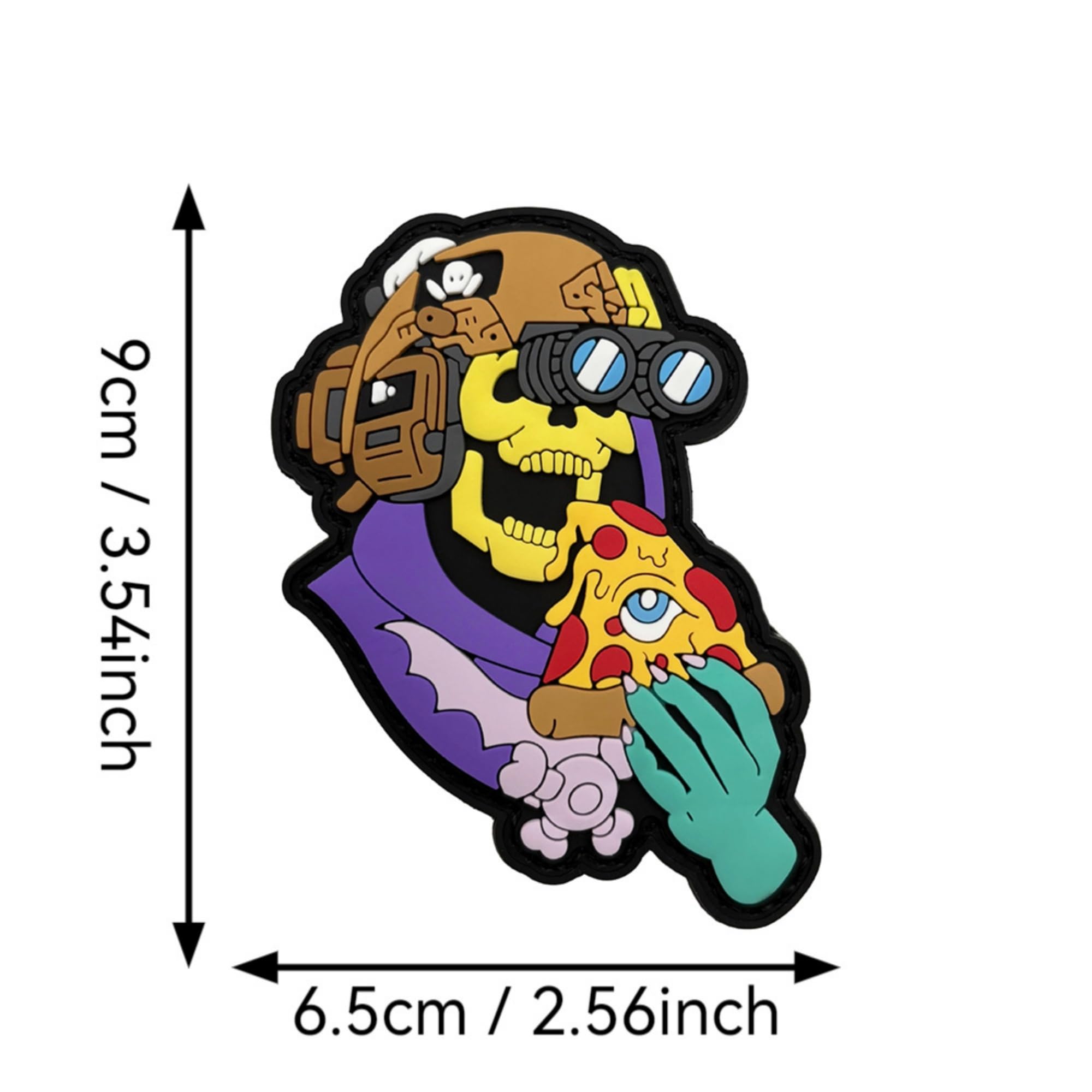 Tactical Skull with Night Vision Goggles Eating Pizza PVC Morale Patches Appliques, Hook and Loop Backing, 2.56 x 3.54 Inch - Image 2