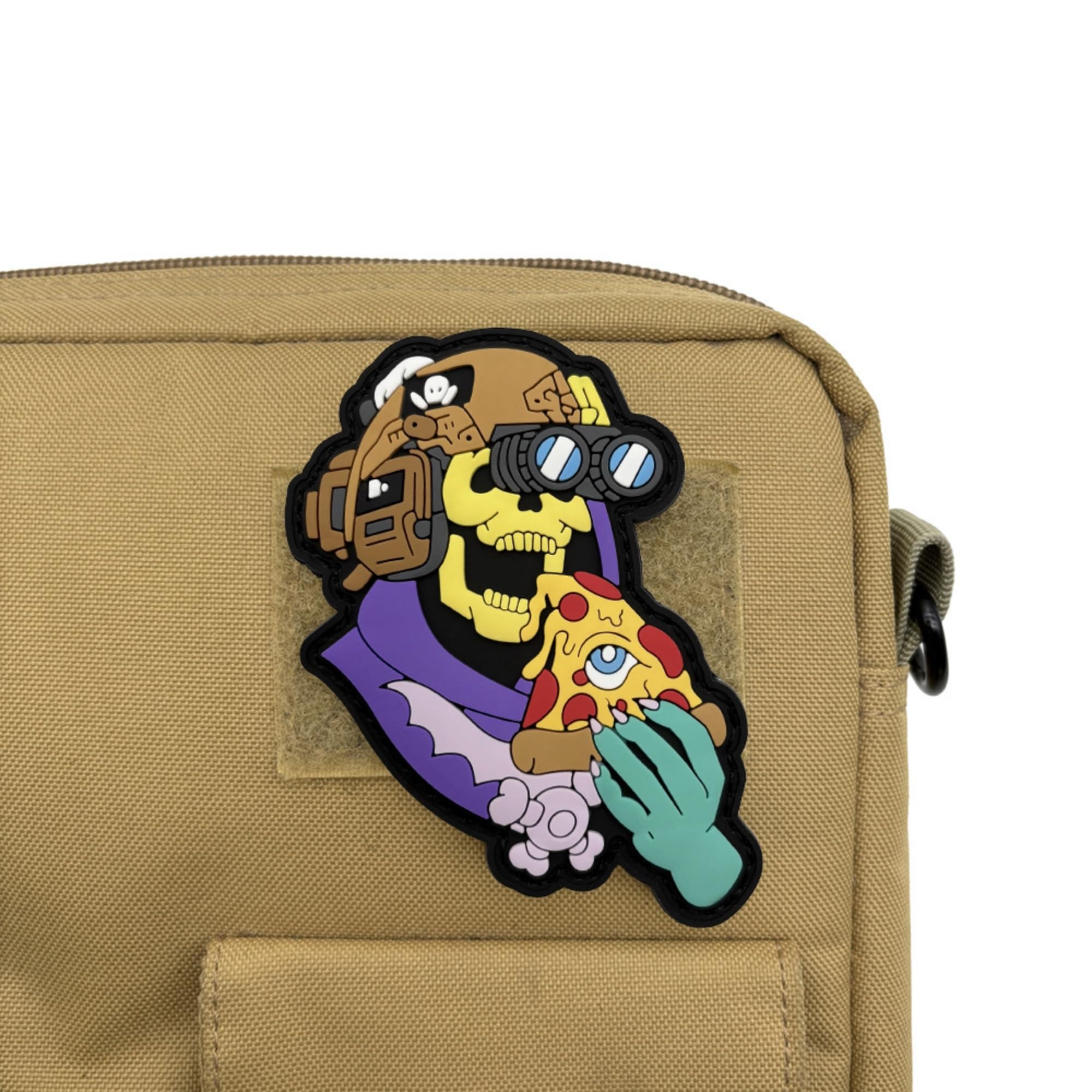 Tactical Skull with Night Vision Goggles Eating Pizza PVC Morale Patches Appliques, Hook and Loop Backing, 2.56 x 3.54 Inch - Image 4
