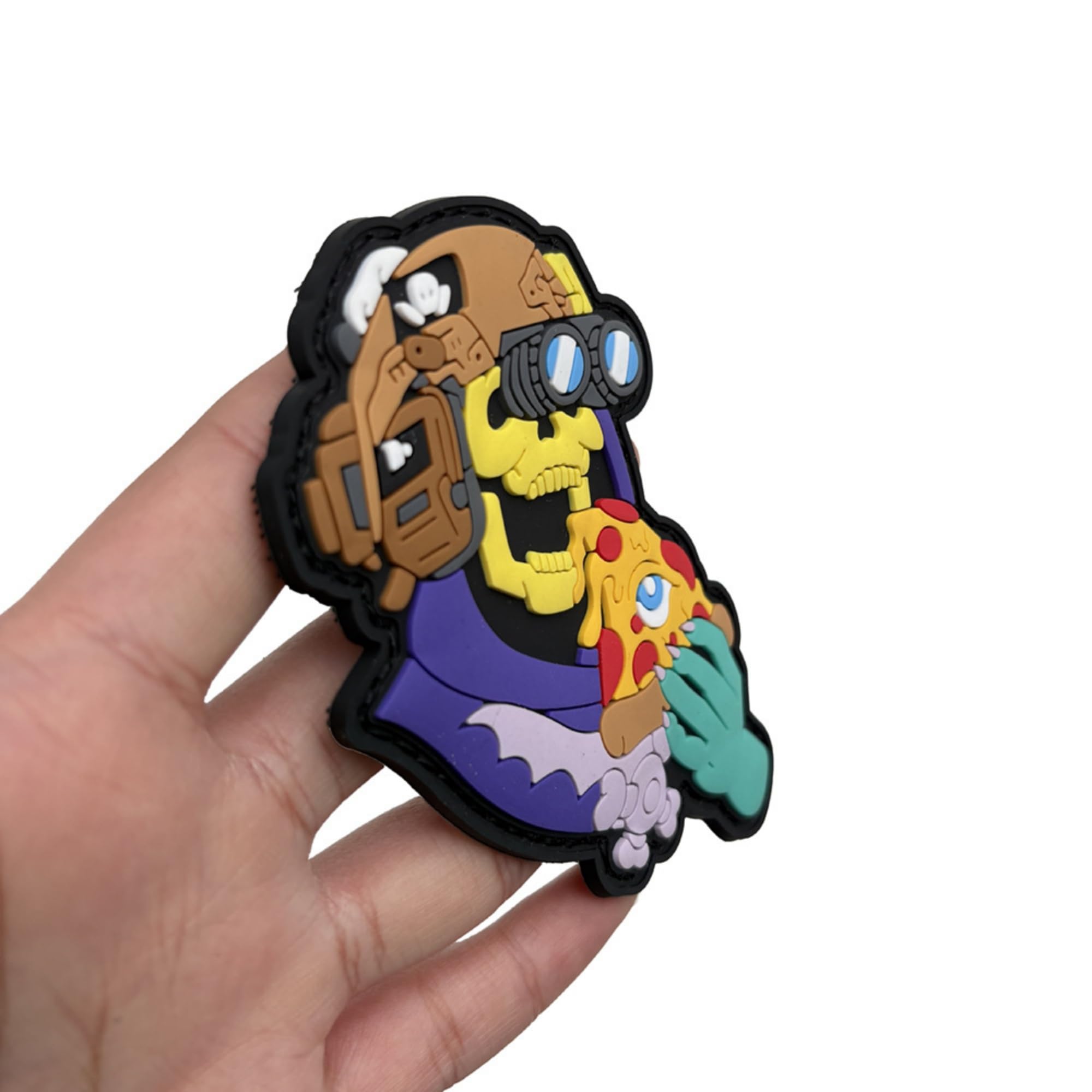Tactical Skull with Night Vision Goggles Eating Pizza PVC Morale Patches Appliques, Hook and Loop Backing, 2.56 x 3.54 Inch - Image 8