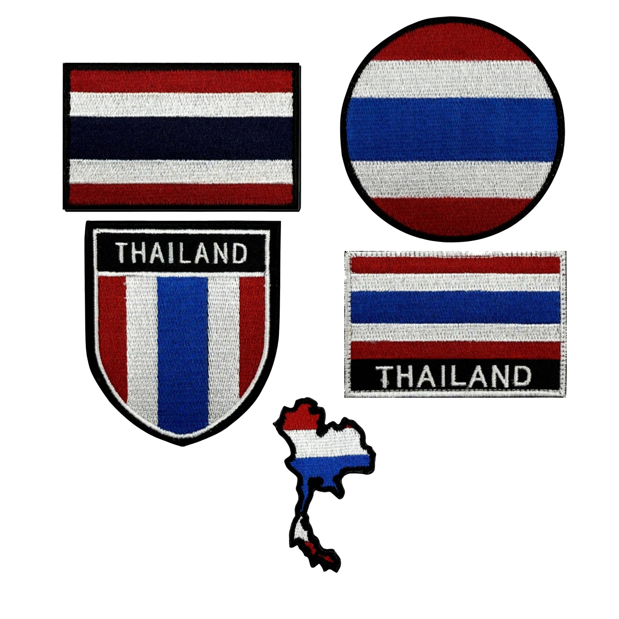 Thailand Flag Embroidered Patch, Military Hook and Loop Badge, Red White Blue Design, Round and Shield Shapes