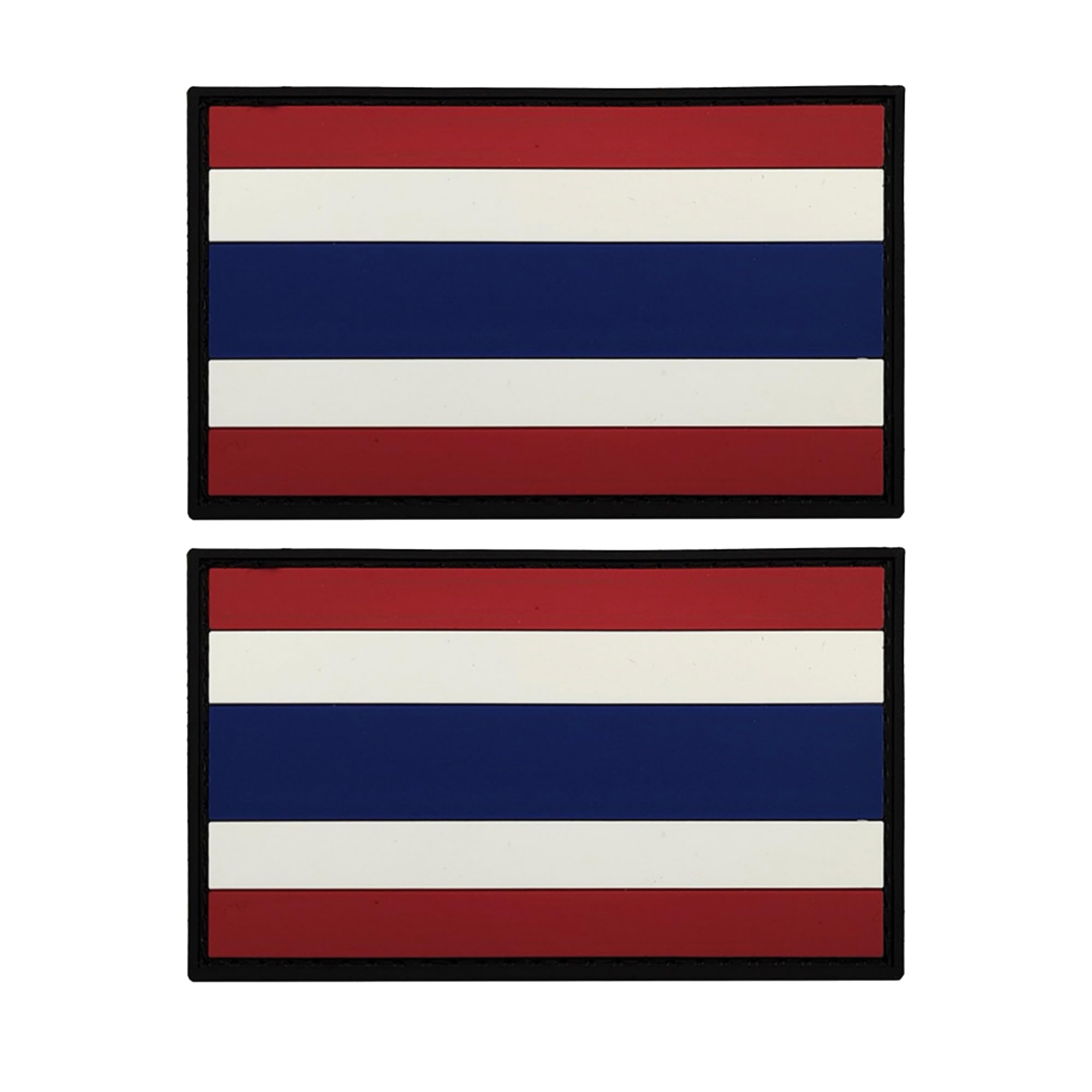 Thailand Flag PVC Patches, 3.15 x 1.97 Inches, Hook and Loop Backing, Red White Blue, 2-Pack
