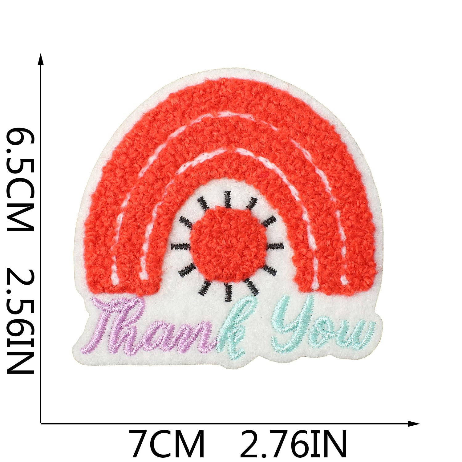 Thank You Embroidered Chenille Patches, Sun and Rainbow Designs, Self-Adhesive Iron-On Appliques, 8 Pieces, 2.76 in - Image 4